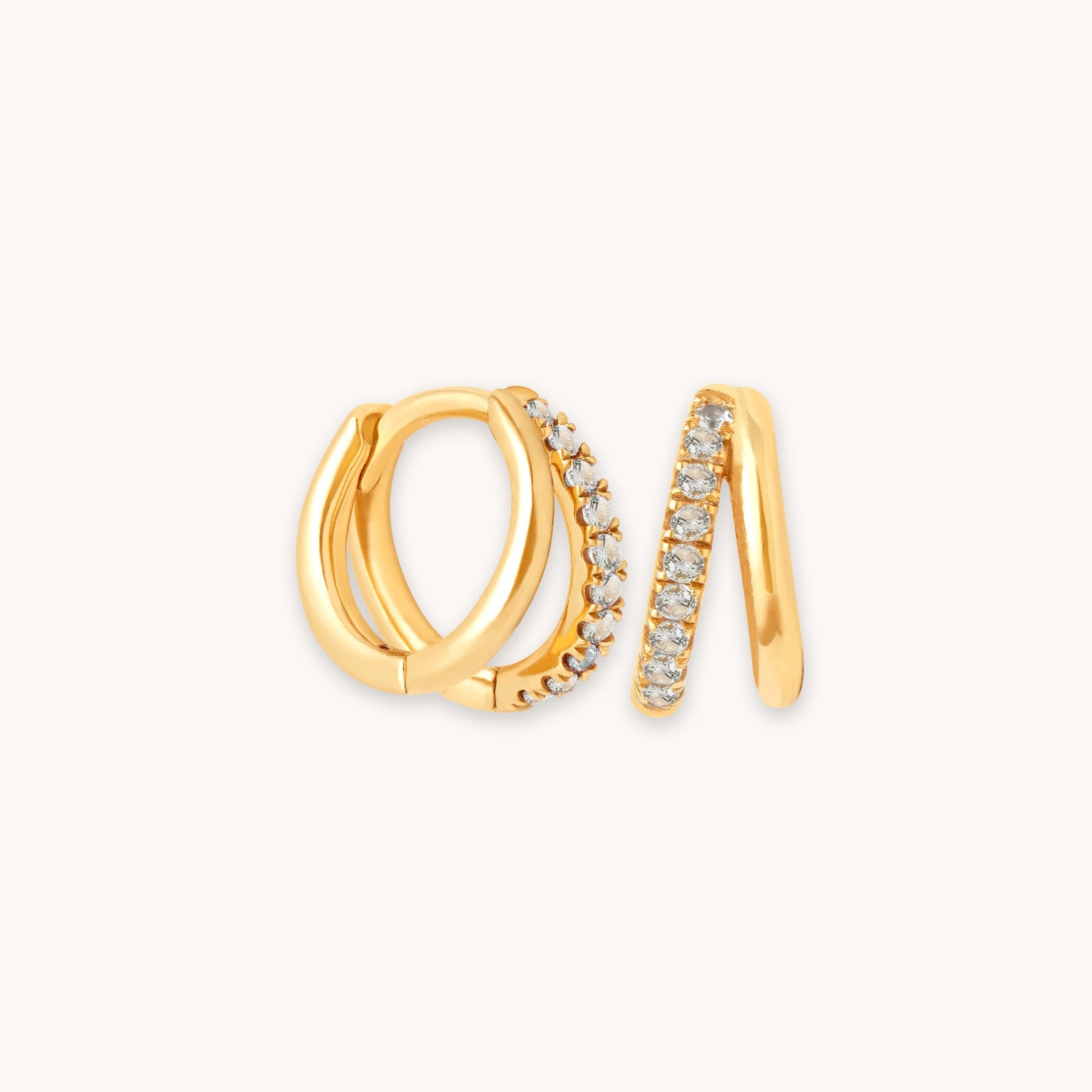 Duo Aquamarine Huggies in Gold