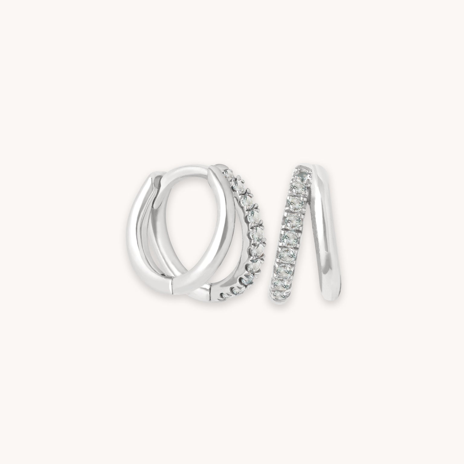 Duo Aquamarine Huggies in Silver