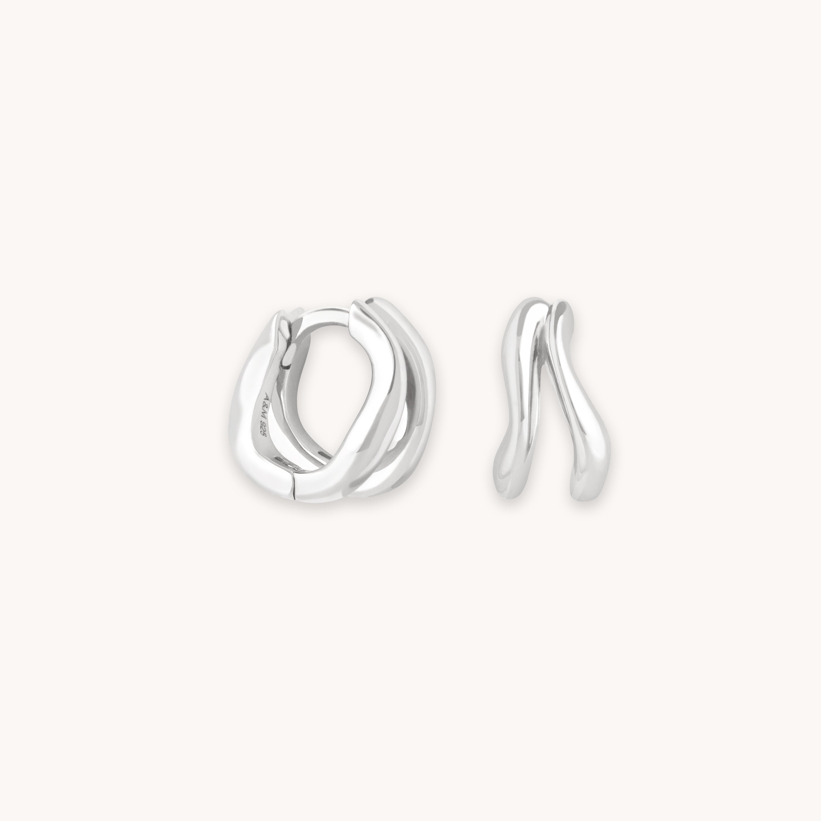 Sterling Silver Duo Click In Hoop Earring Set - Silver