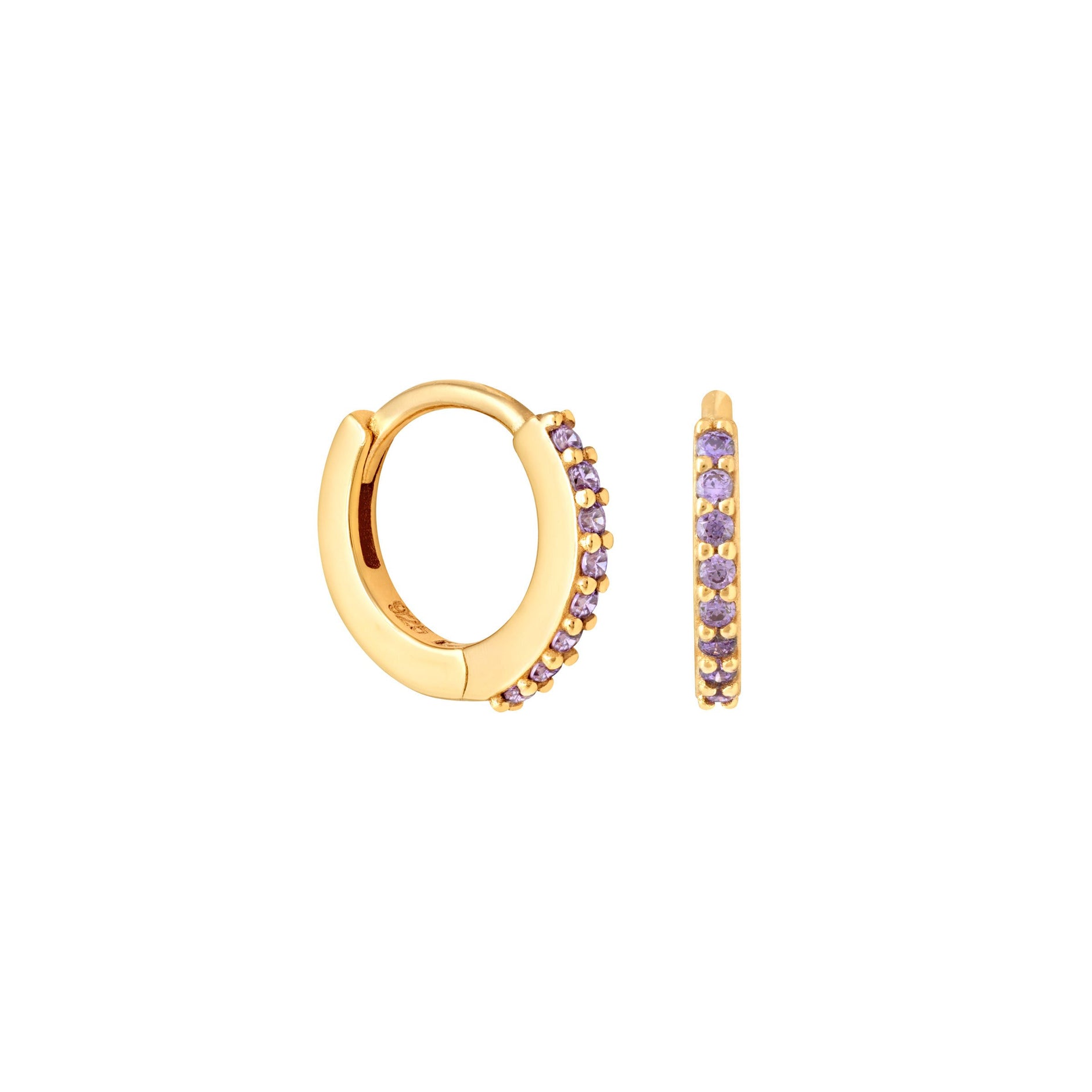 February Birthstone Huggies in Gold with Amethyst CZ