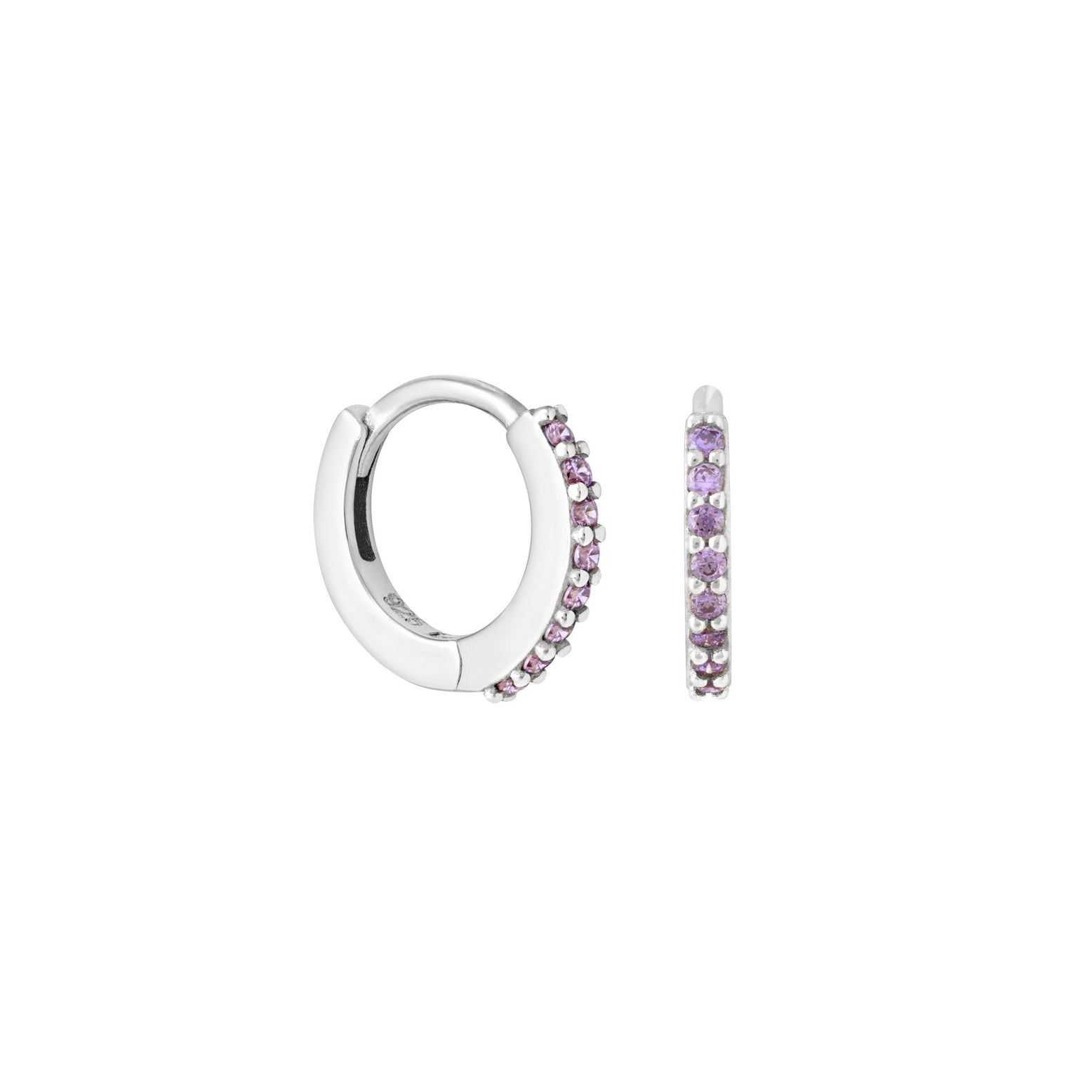February Birthstone Huggies in Silver with Amethyst CZ