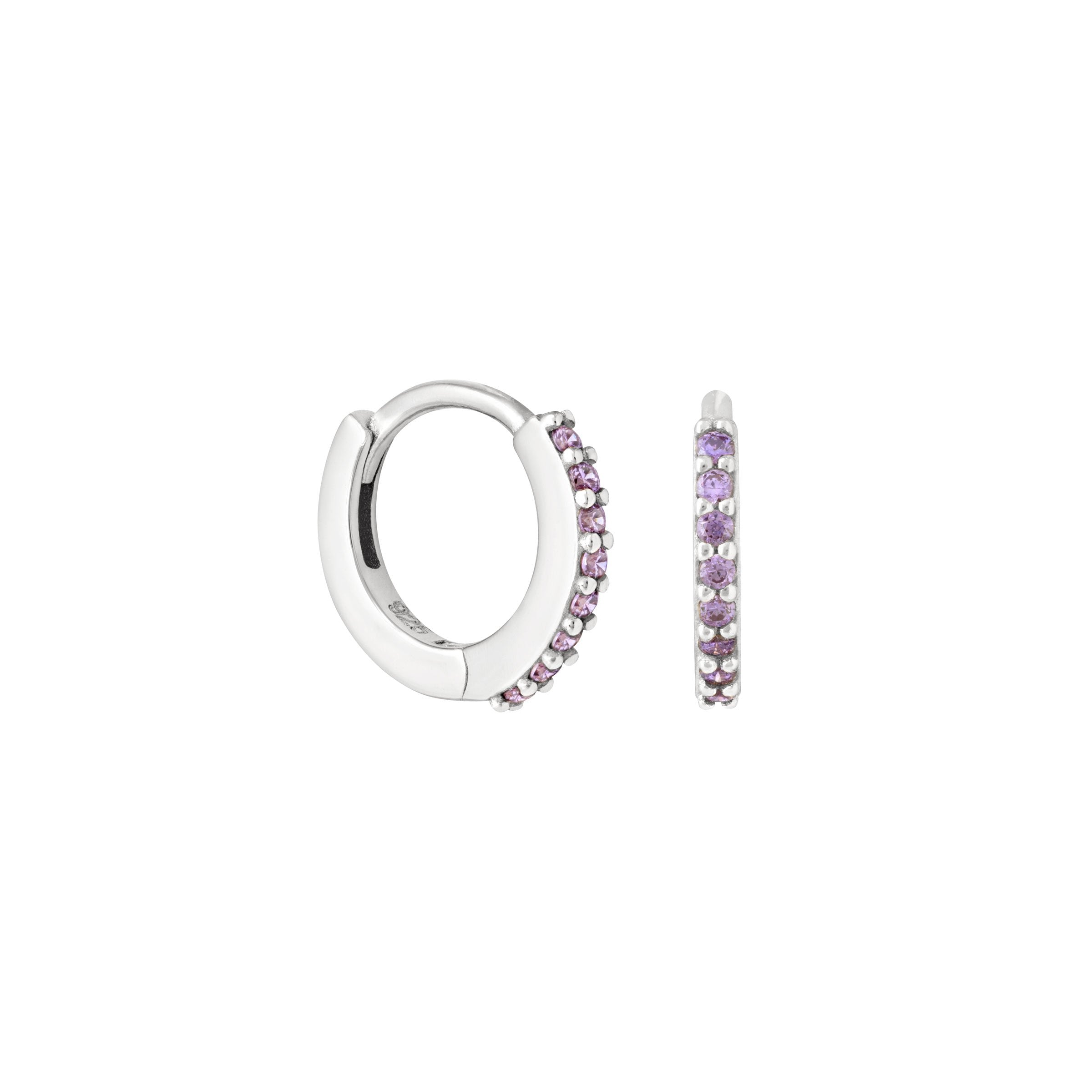 February Birthstone Huggies in Silver with Amethyst CZ