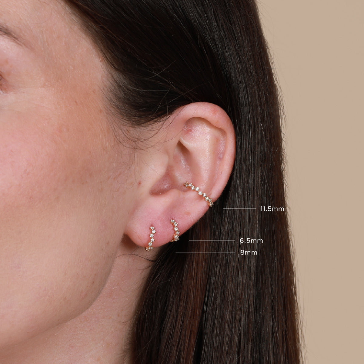 Cluster Hoops 8mm & 11.5mm in Gold worn