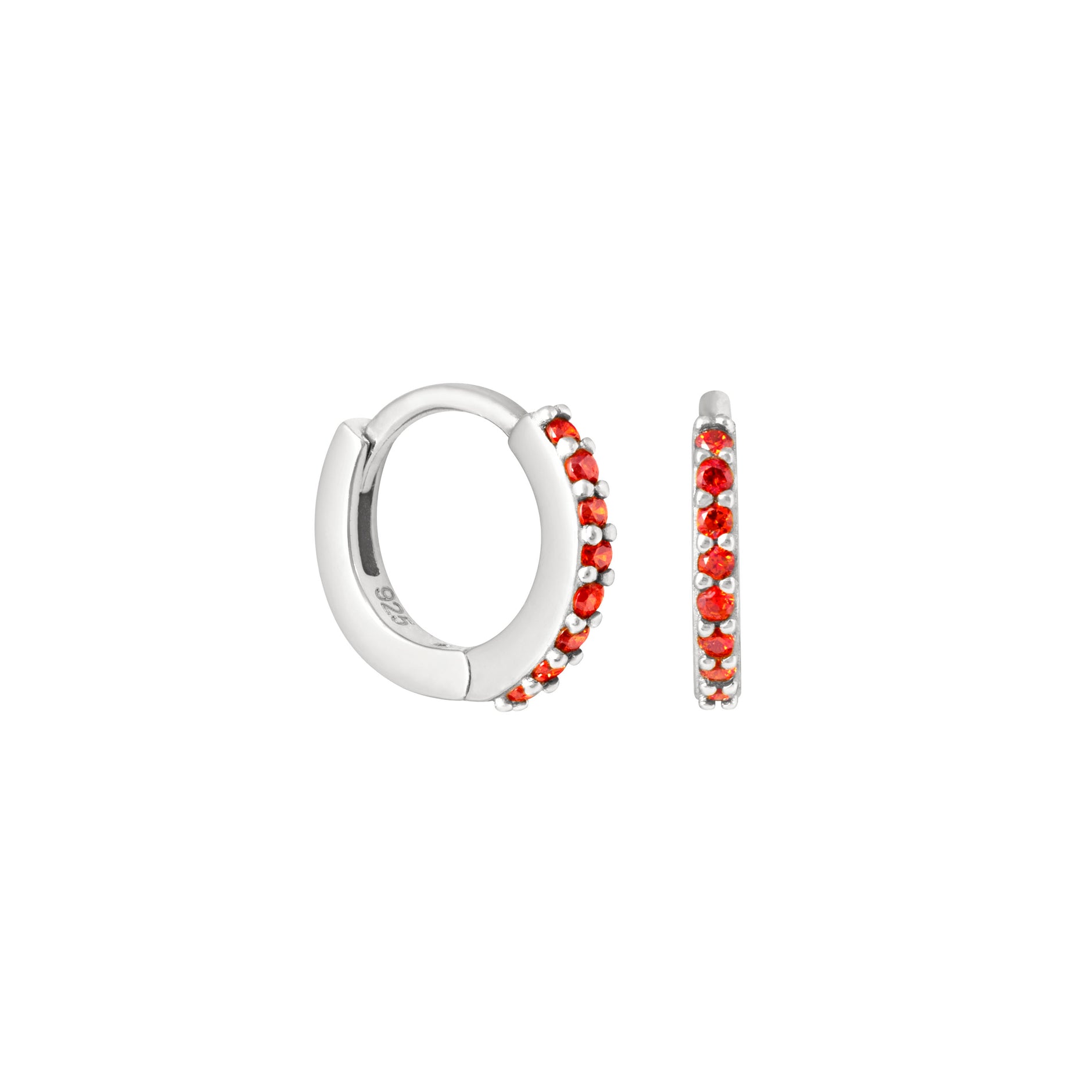 January Birthstone Huggies in Silver with Garnet CZ