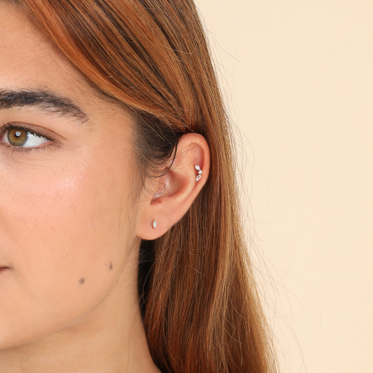 Marquise Piercing Stacking Set in Solid White Gold worn