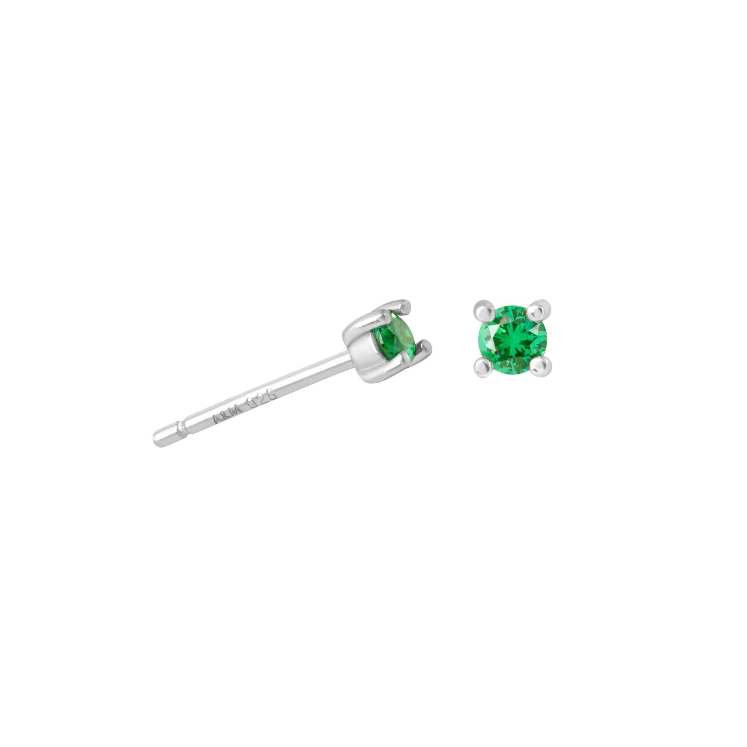 May Birthstone Stud Earrings in Silver with Emerald CZ