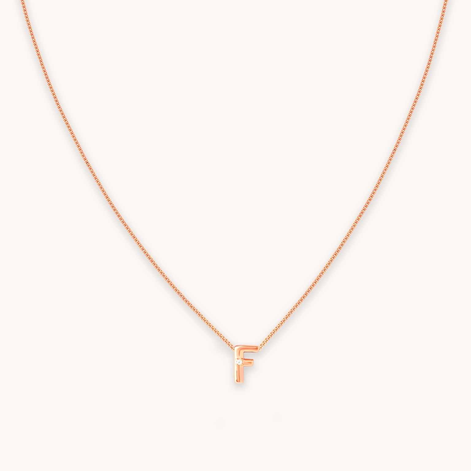 F Initial Pendant Necklace in Rose Gold