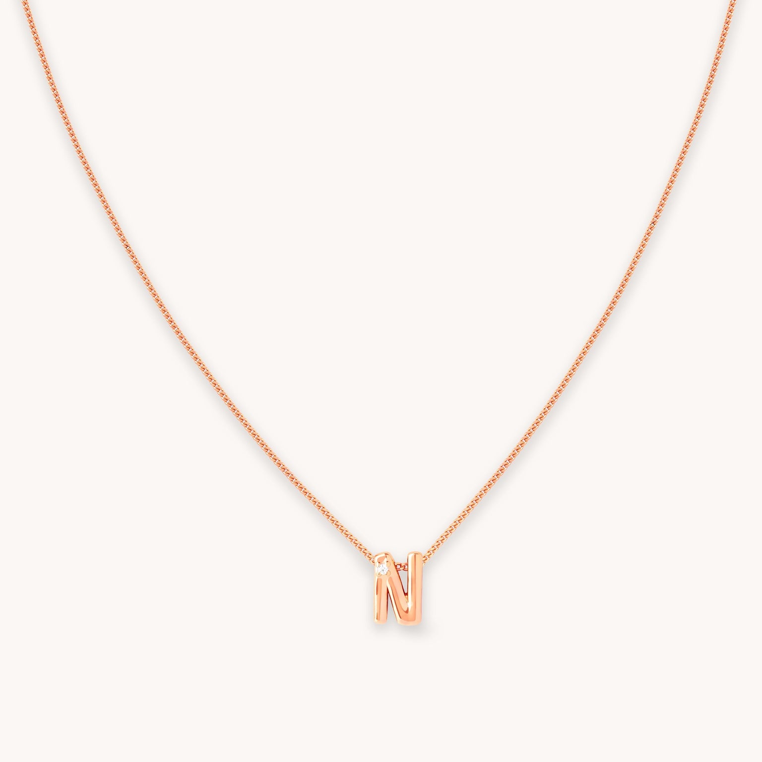 N Initial Pendant Necklace in Rose Gold