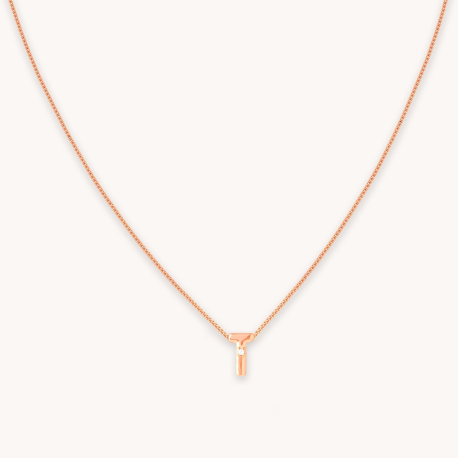T Initial Pendant Necklace in Rose Gold