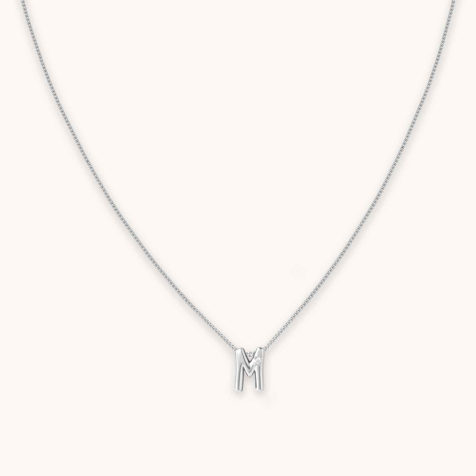 M Initial Pendant Necklace in Silver