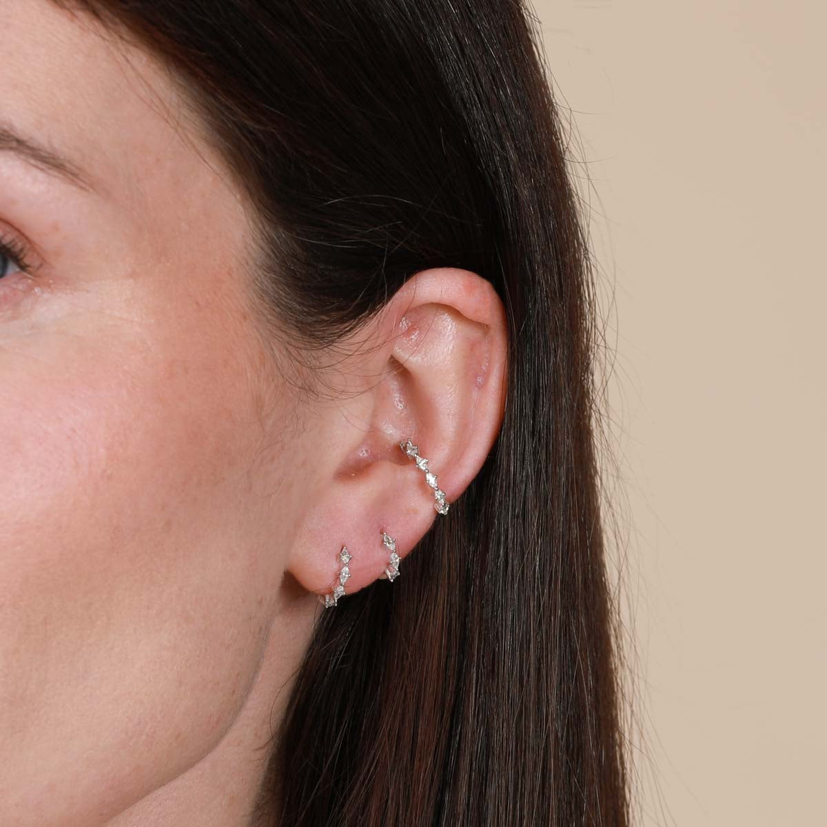 Worn shot of Navette Hoop 11.5mm in Silver in Conch piercing location