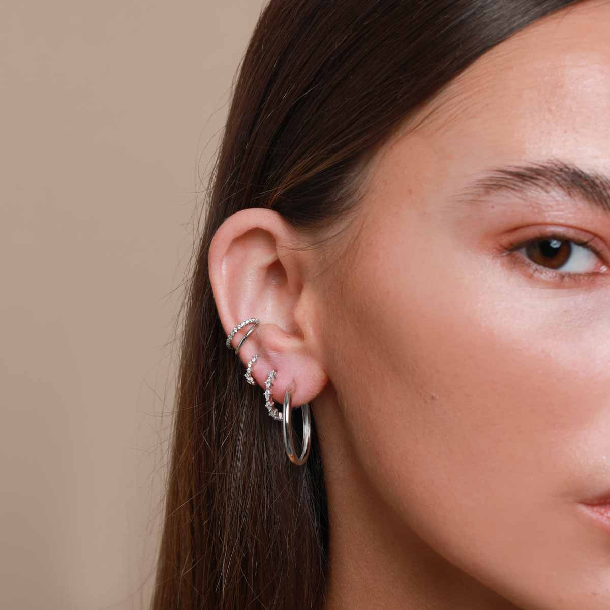 Worn shot of Navette Hoop 11.5mm in Silver in upper lobe piercing location