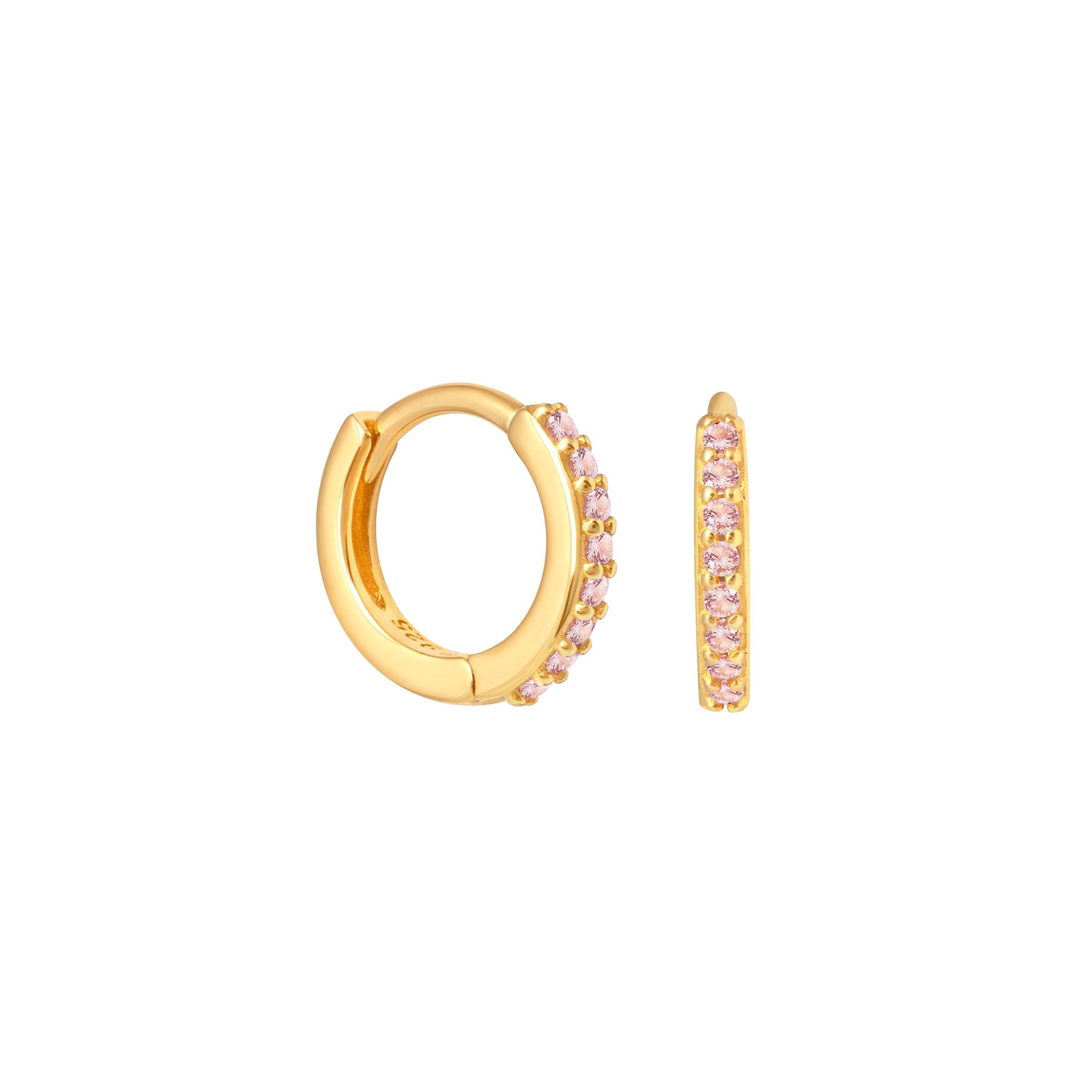 October Birthstone Huggies in Gold with Pink Tourmaline CZ