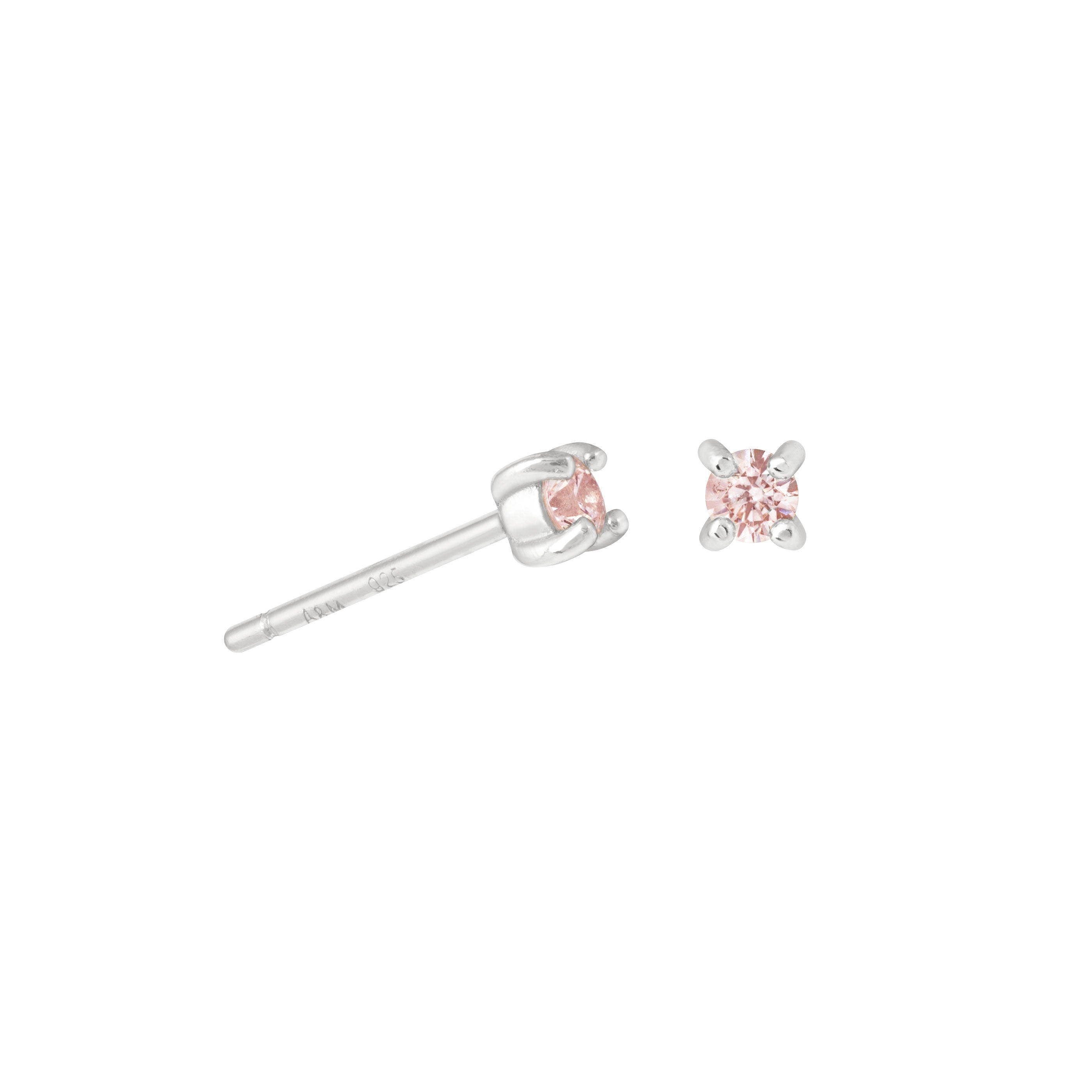 October Birthstone Stud Earrings in Silver with Pink Tourmaline CZ