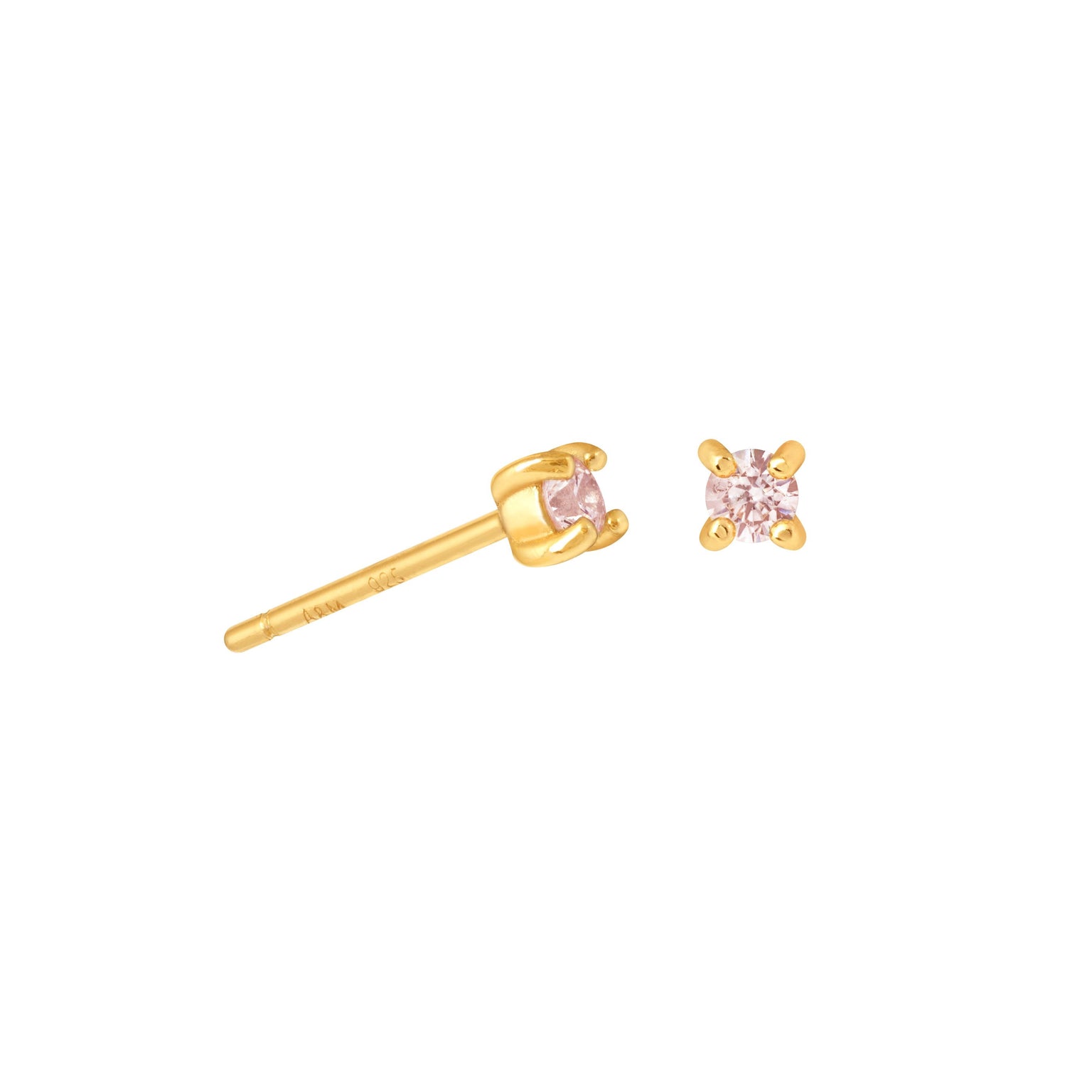 October Birthstone Stud Earrings in Gold with Pink Tourmaline CZ