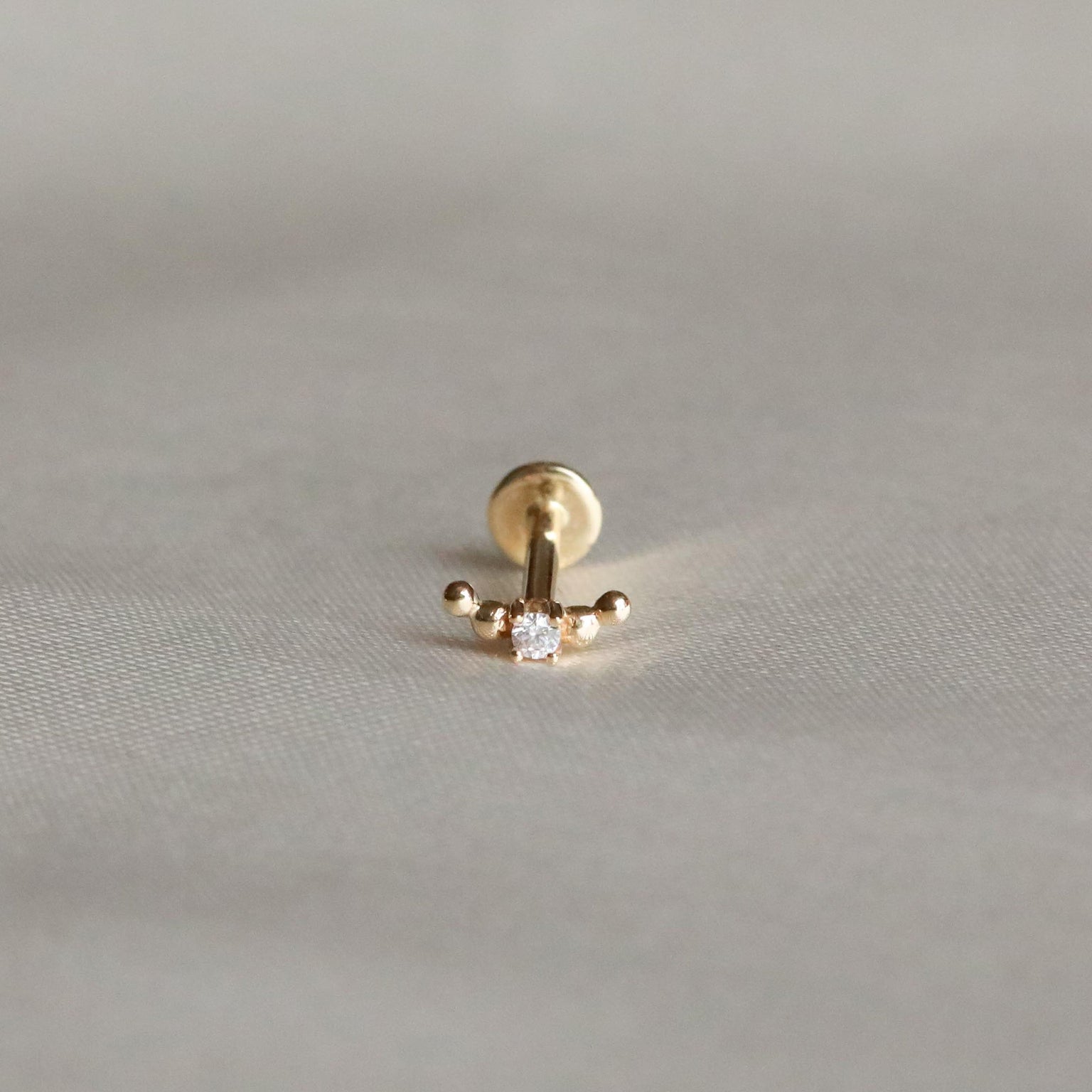 Beaded Curved Piercing Stud in Solid Gold