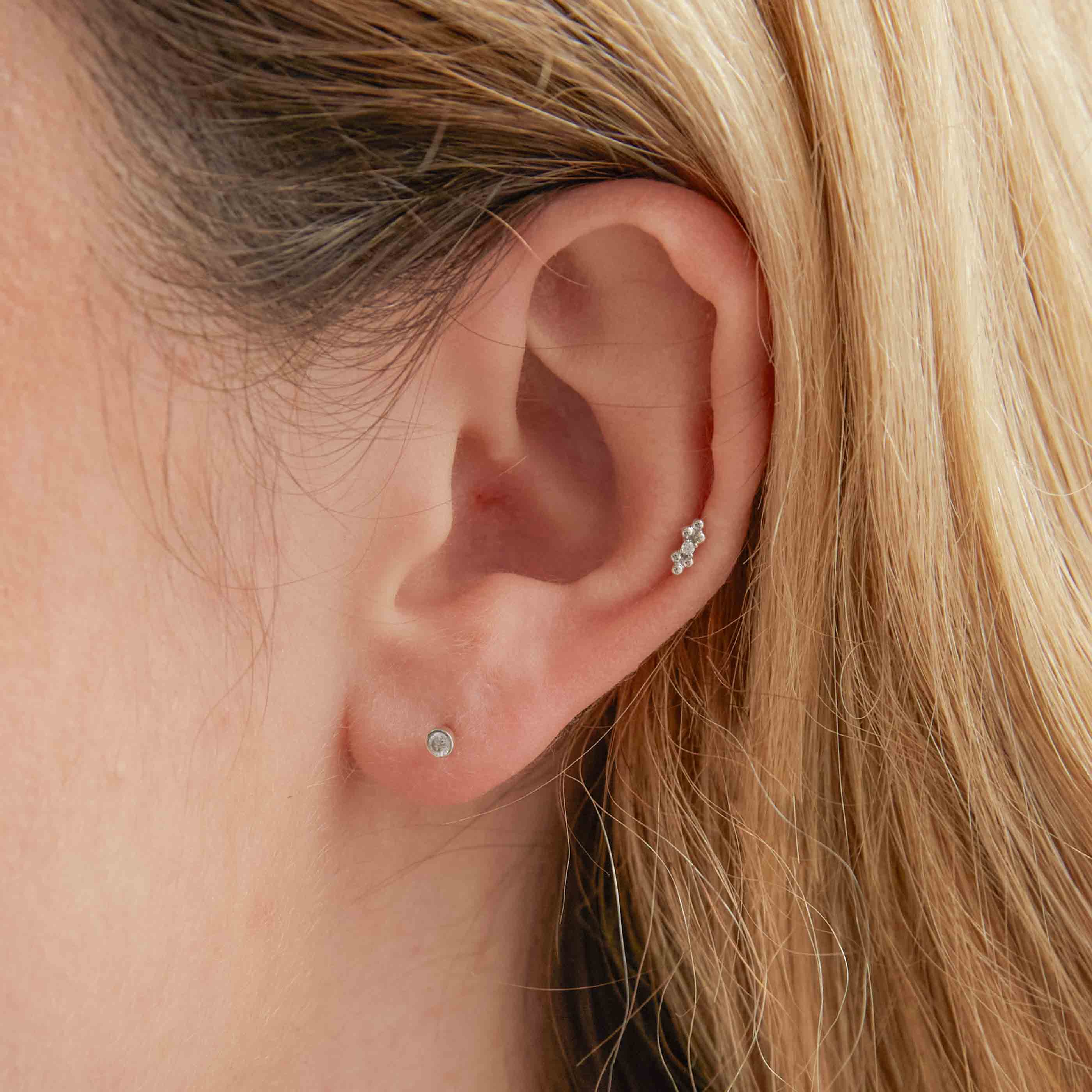 Solid White Gold Gem Piercing Stud