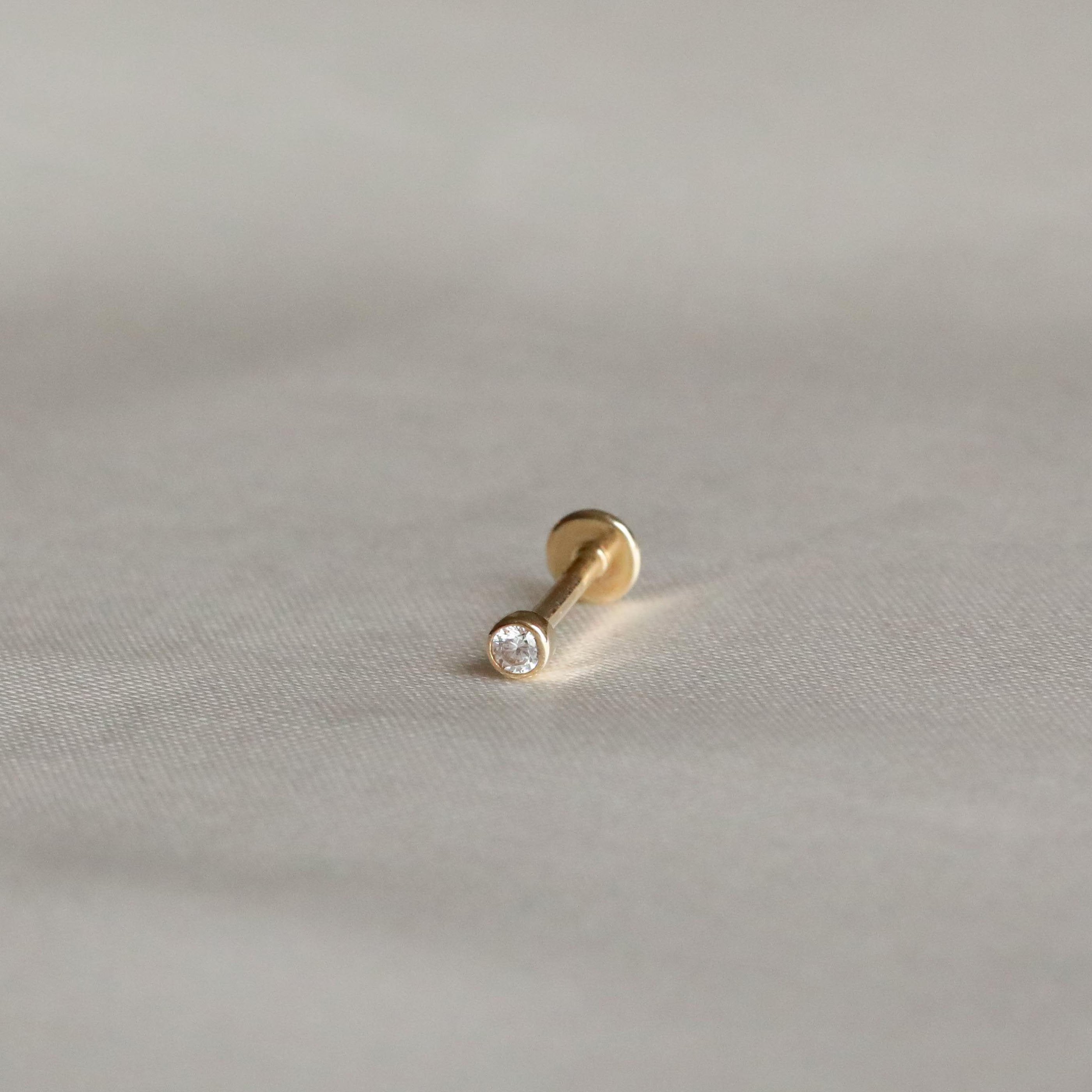Solid Gold Gem Piercing Stud