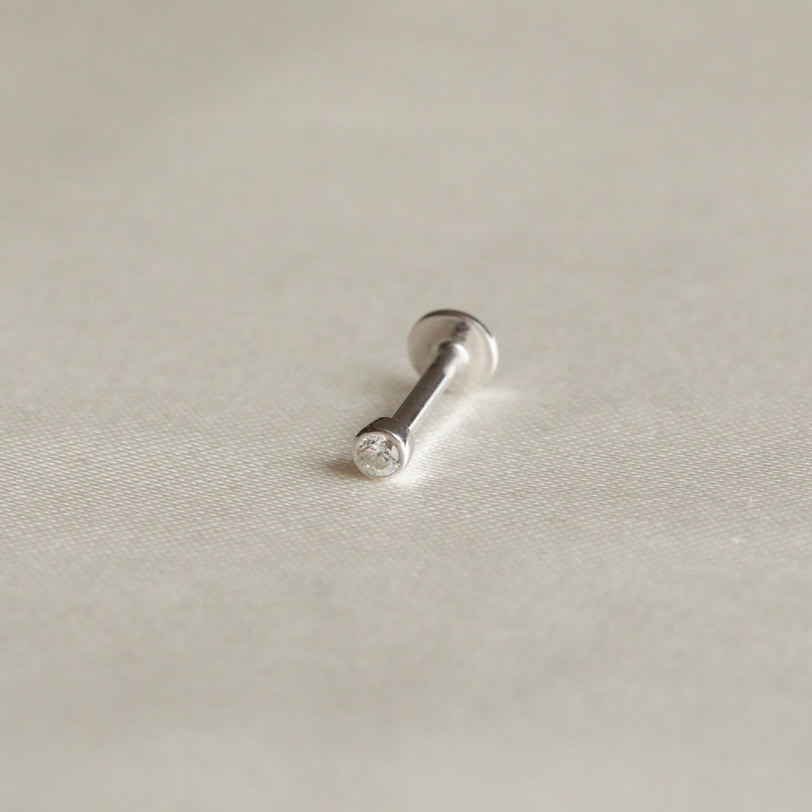 Solid White Gold Gem Piercing Stud
