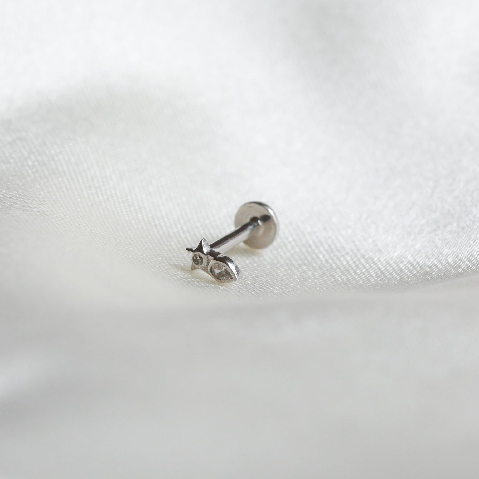Solid White Gold Crystal Star Piercing Stud