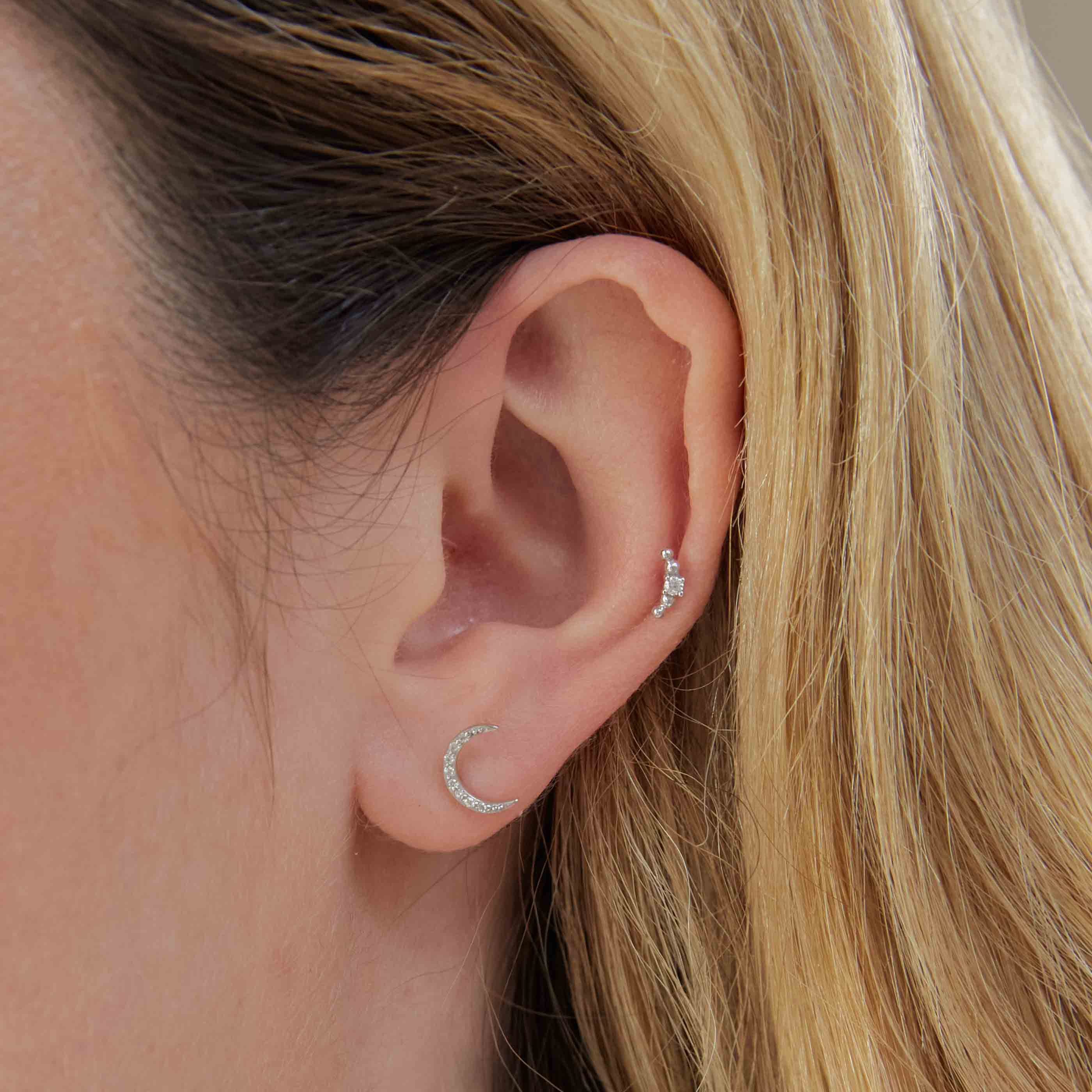 Solid White Gold Topaz Moon Piercing Stud