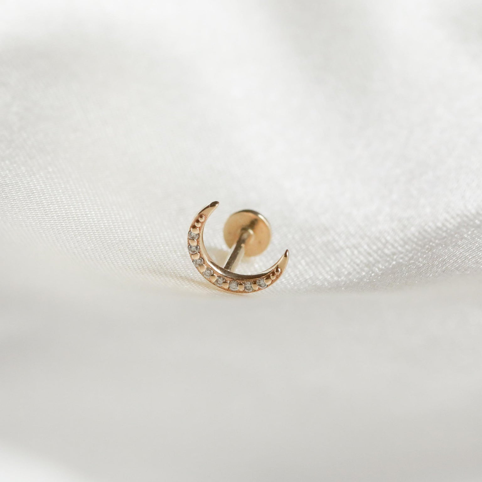 Solid Gold Topaz Moon Piercing Stud
