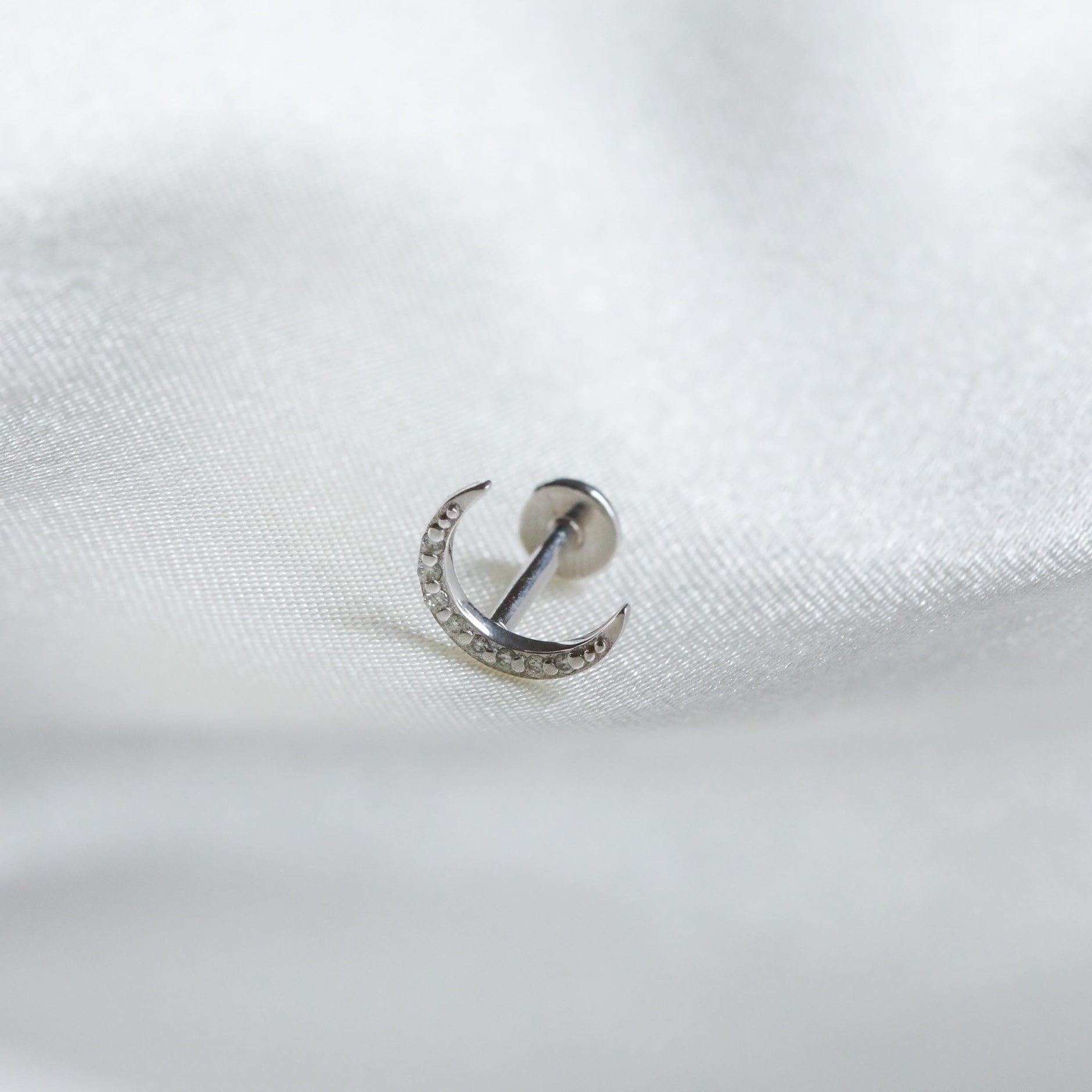 Solid White Gold Topaz Moon Piercing Stud