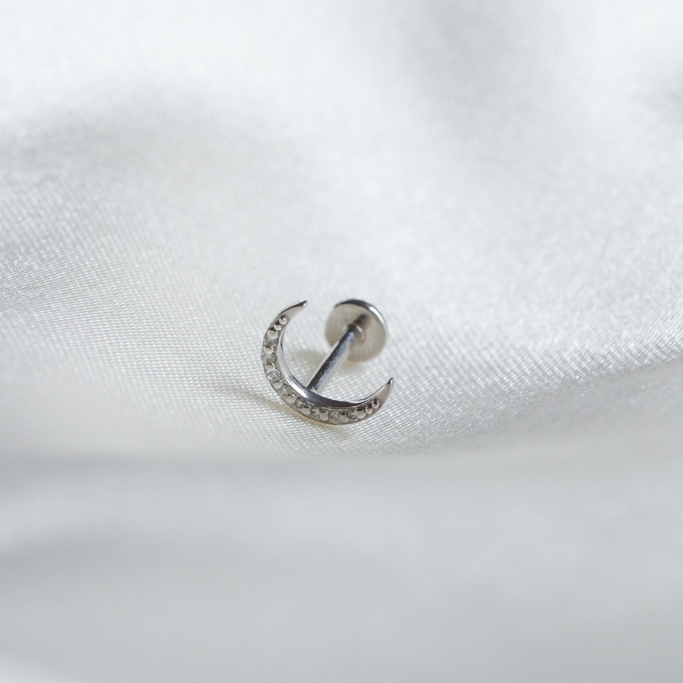 Solid White Gold Topaz Moon Piercing Stud