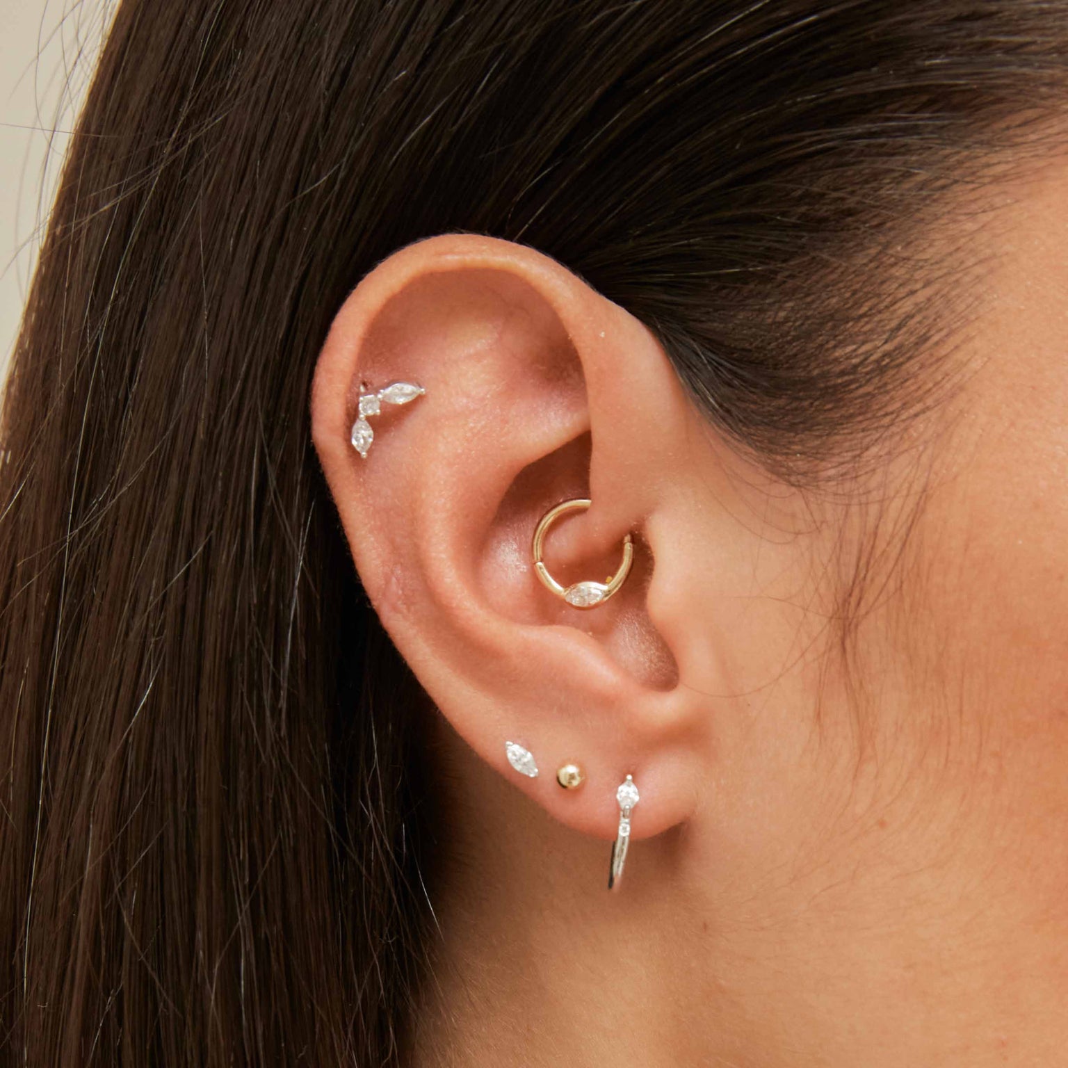 Solid Gold Marquise Daith Hoop