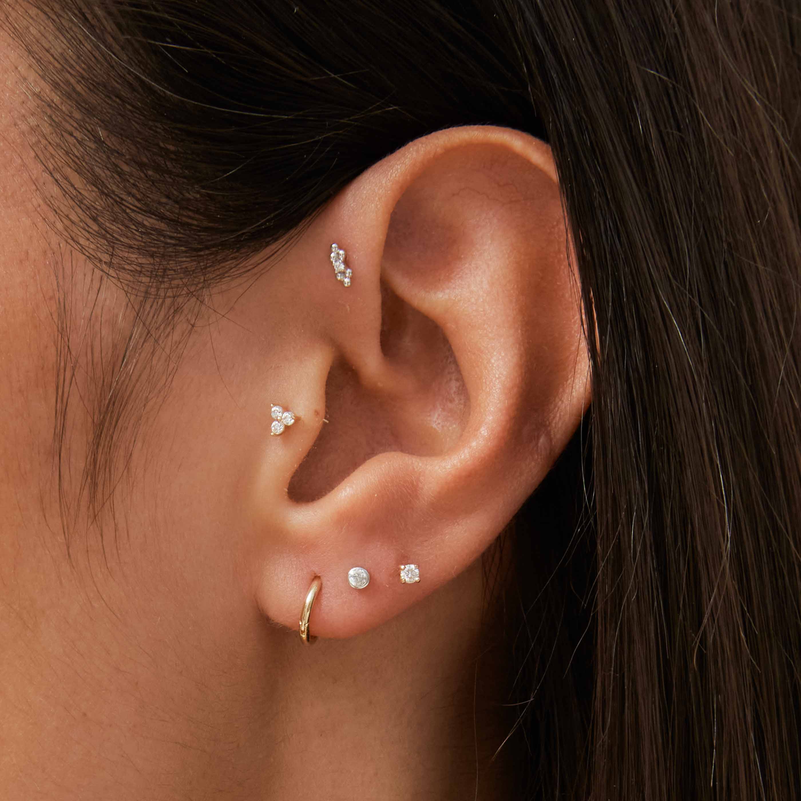 Triple Topaz Piercing Stud 6mm in Solid Gold