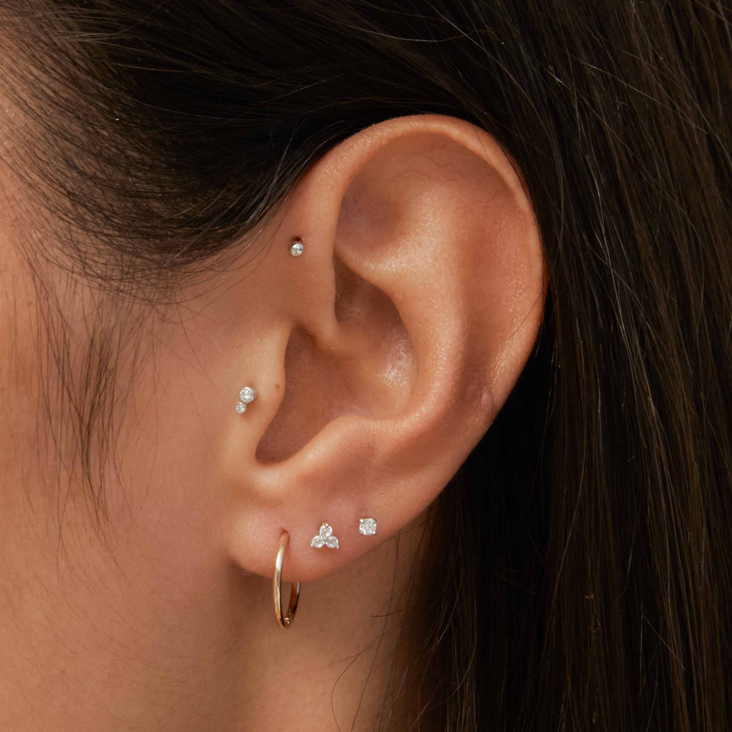 Solid White Gold Triple Crystal Piercing Stud