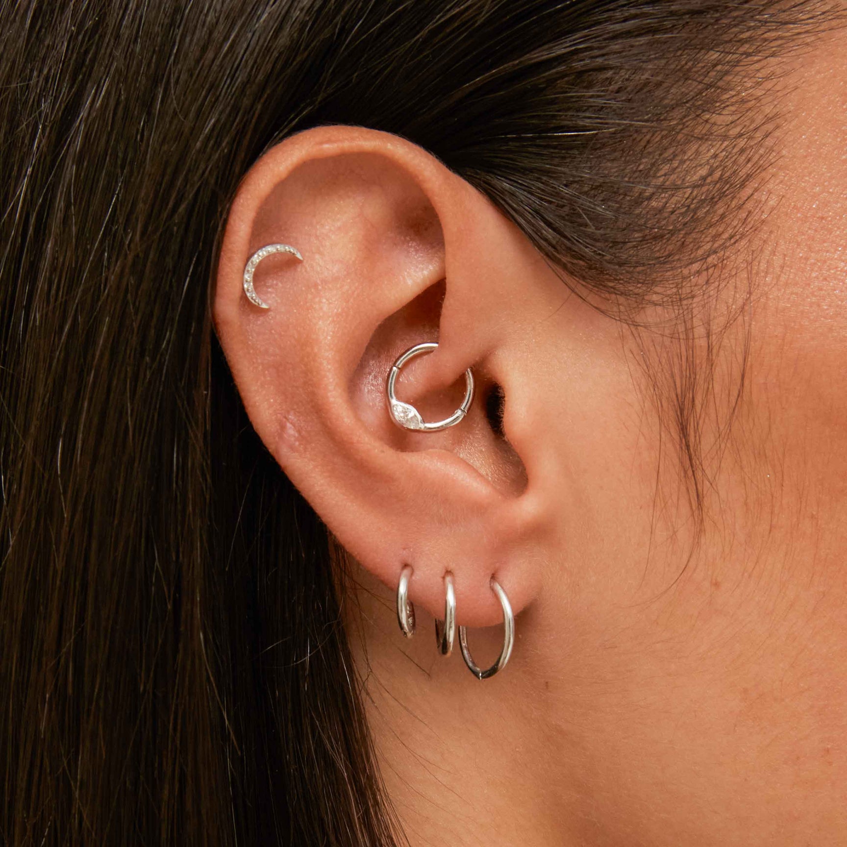 Solid White Gold Simple Piercing Hoop