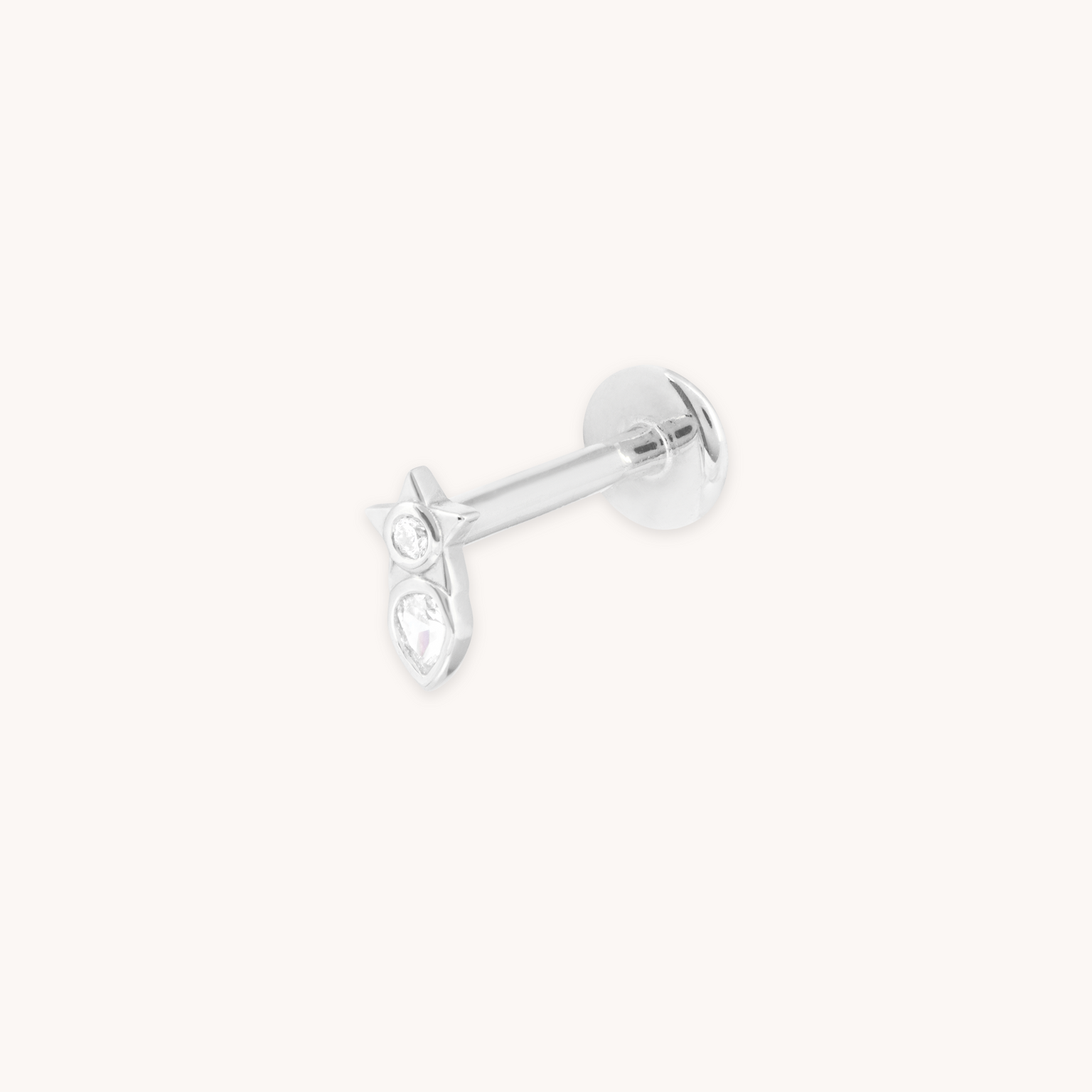 SOLID WHITE GOLD CRYSTAL STAR PIERCING STUD CUT OUT