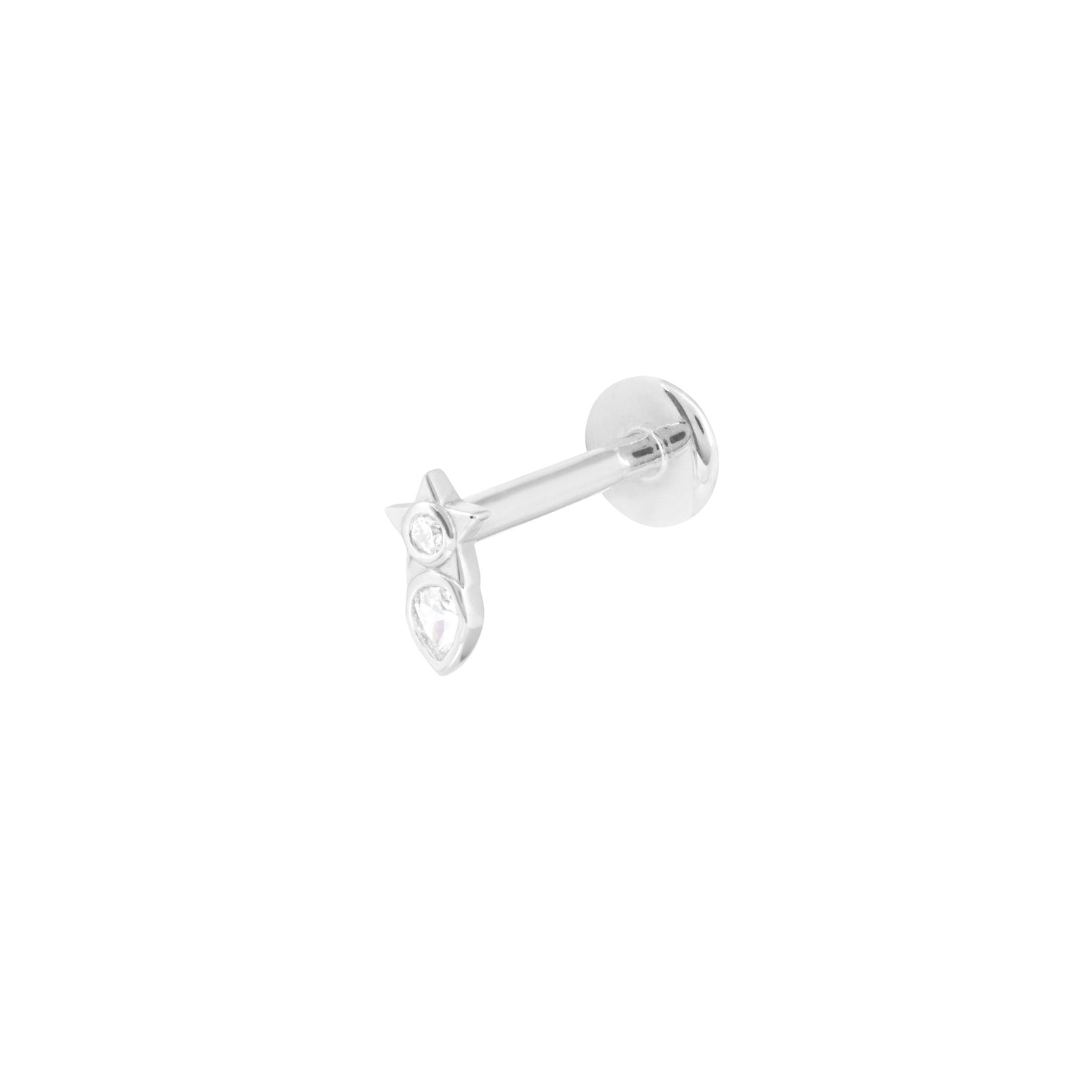 Solid White Gold Crystal Star Piercing Stud