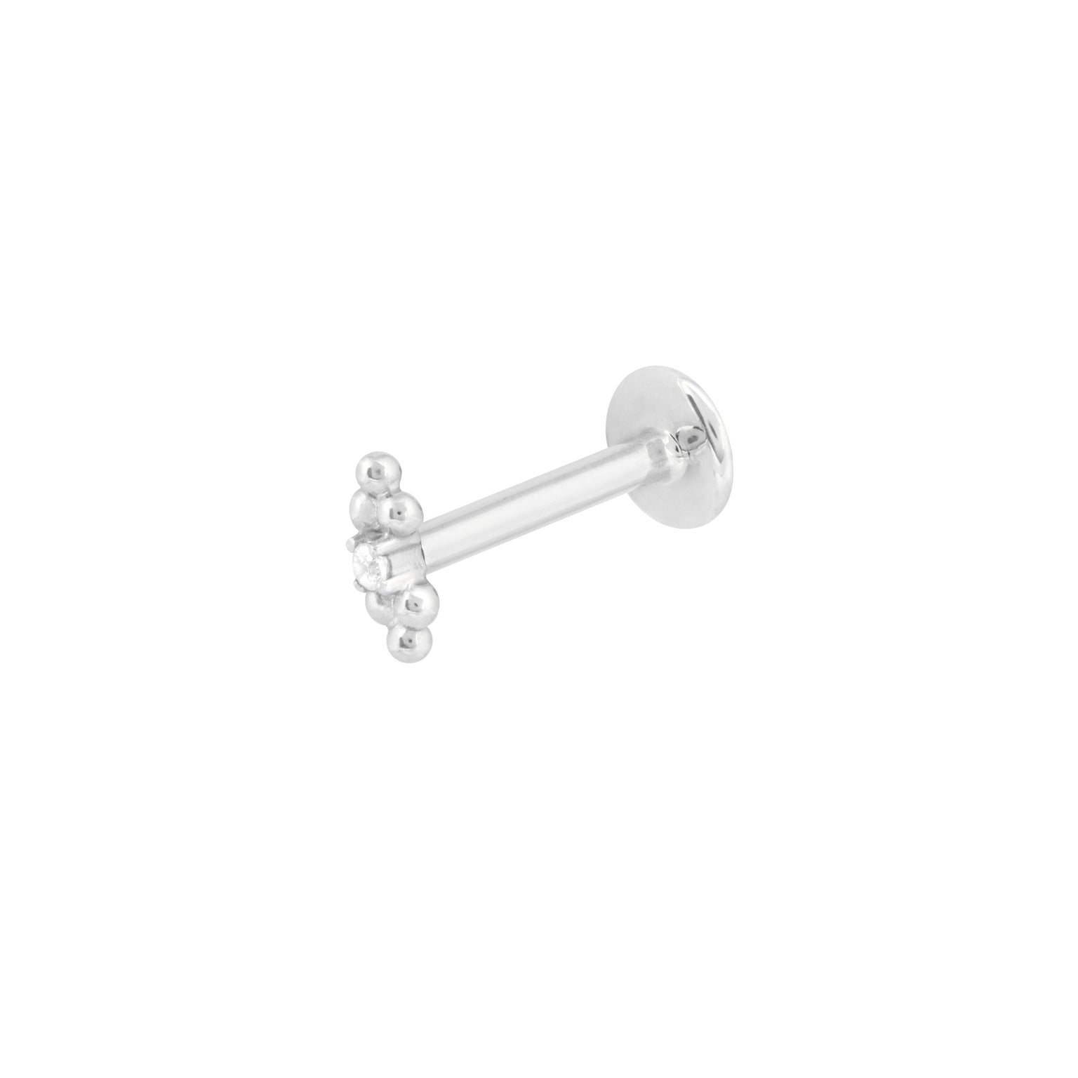 Solid White Gold Crystal Beaded Piercing Stud
