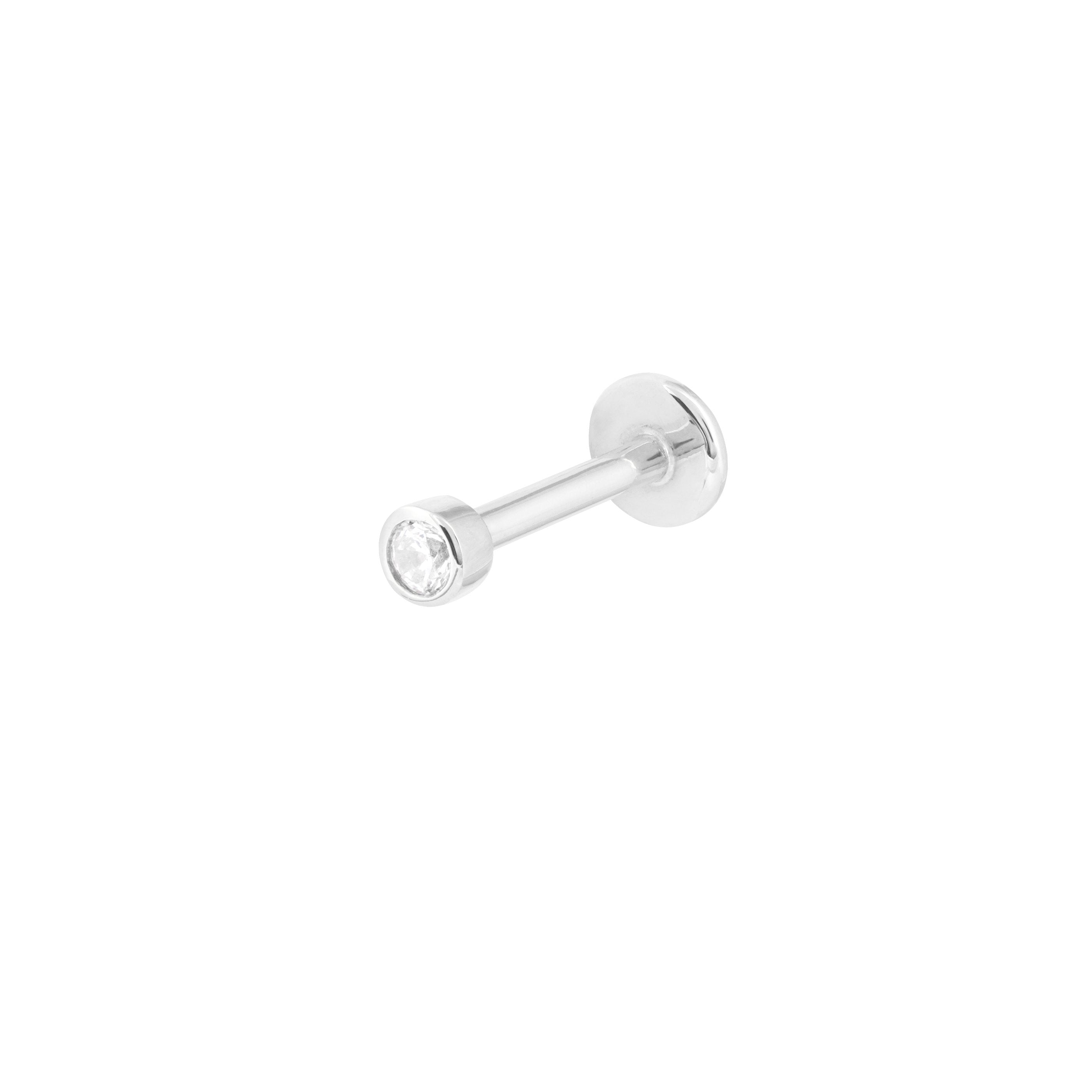 Solid White Gold Gem Piercing Stud