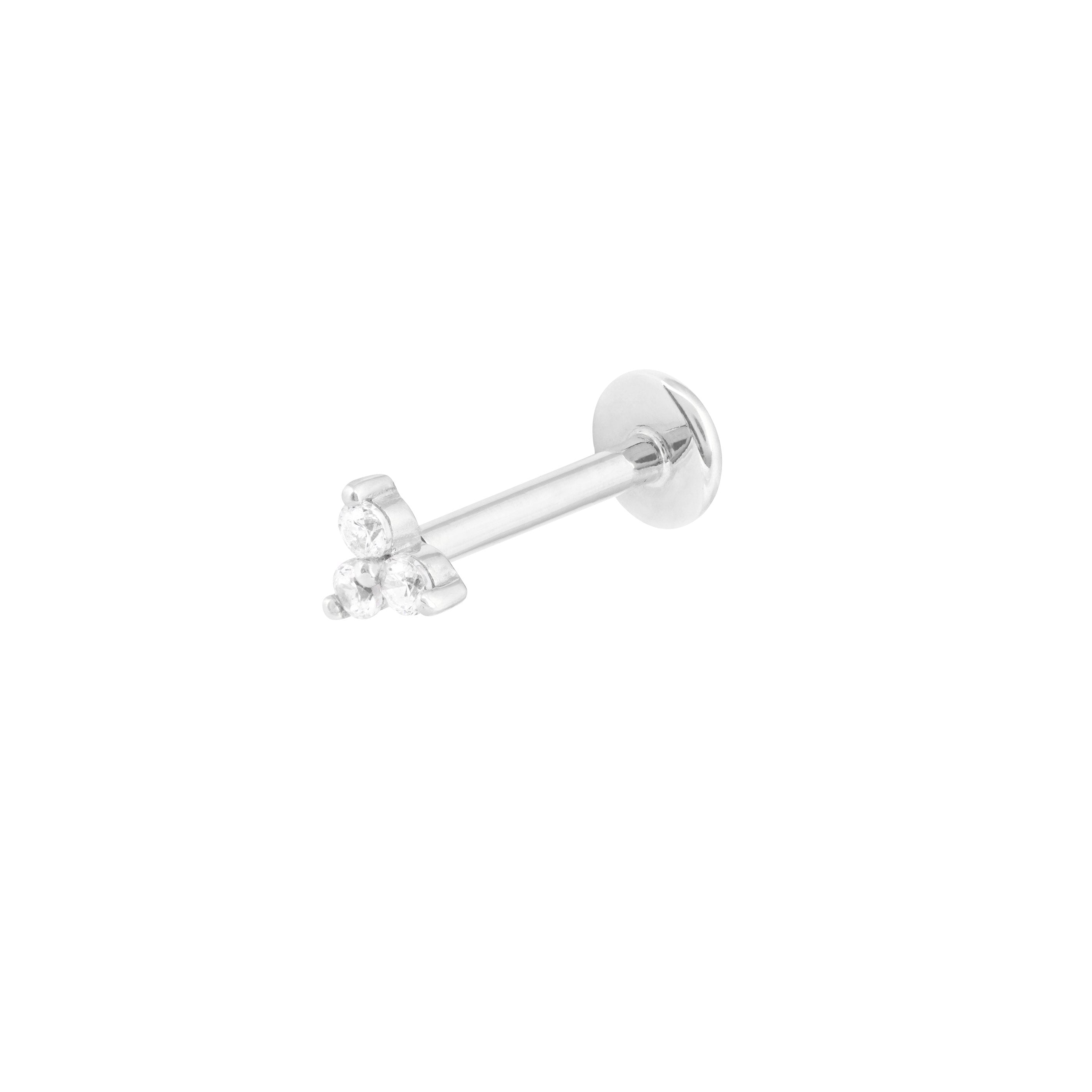 Solid White Gold Triple Crystal Piercing Stud