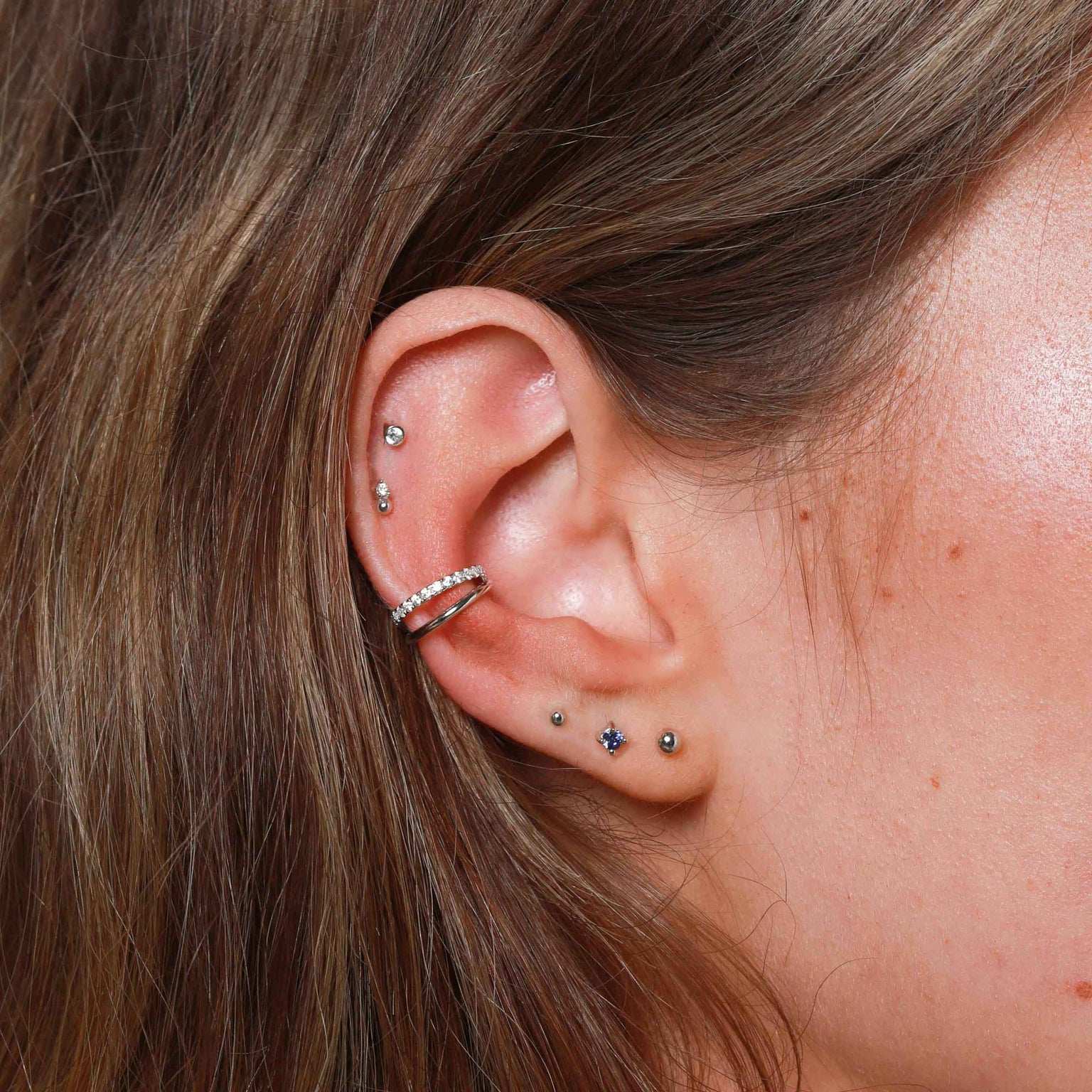 Small Ball Stud Earrings in Solid White Gold