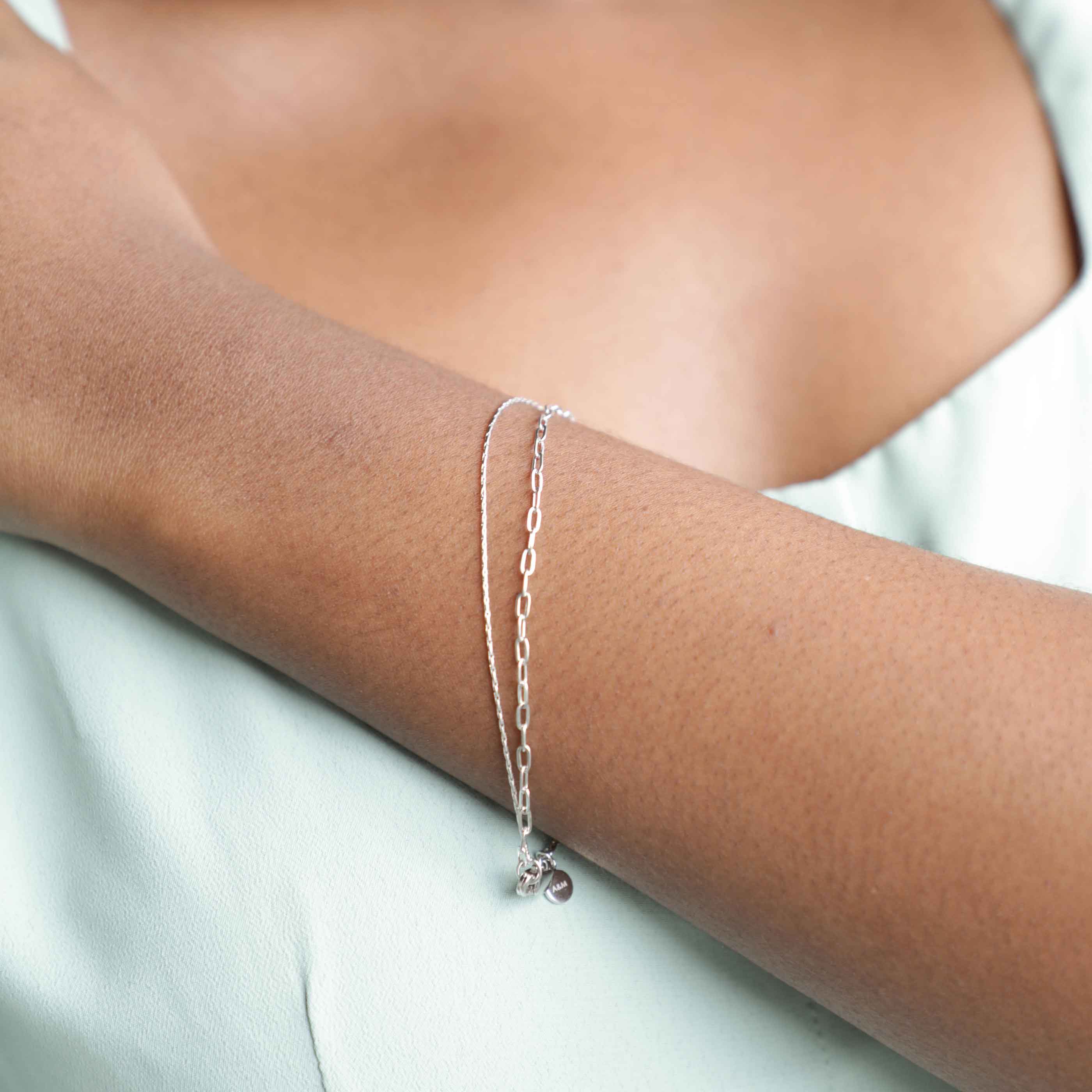 Double Chain Bracelet in Silver worn shot