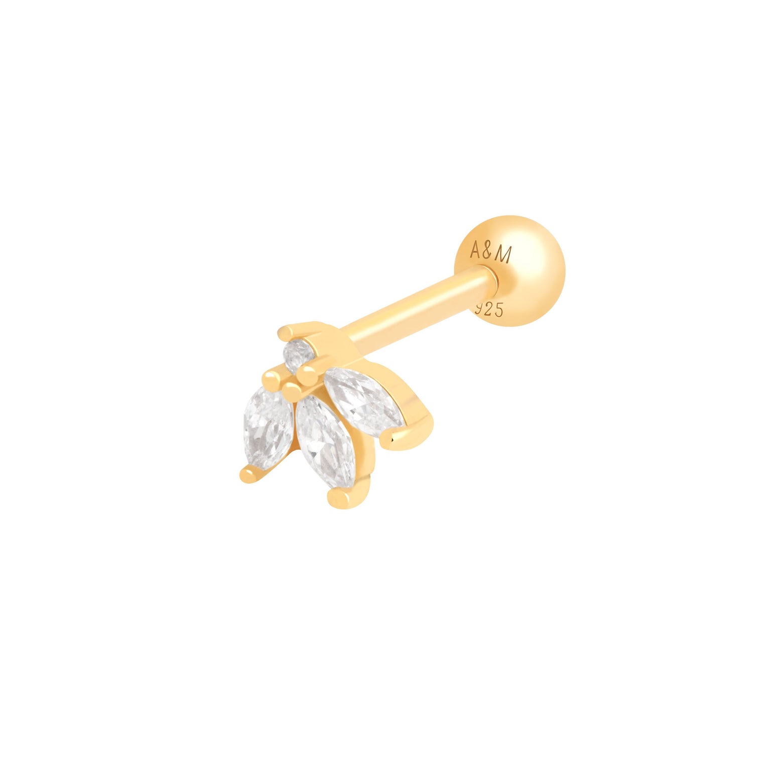 Navette Fan Barbell Earring in Gold