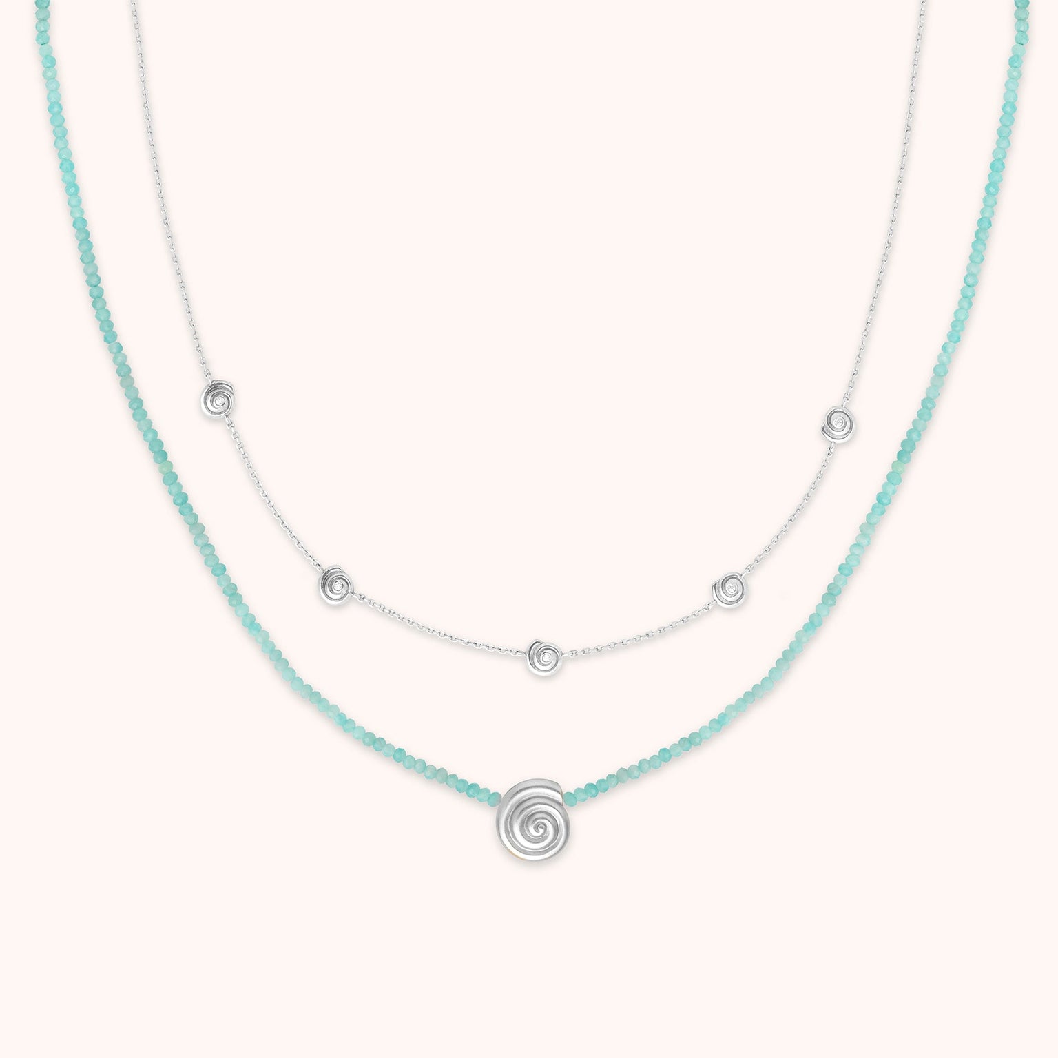 Amazonite Shell Necklace Stacking Set in Silver