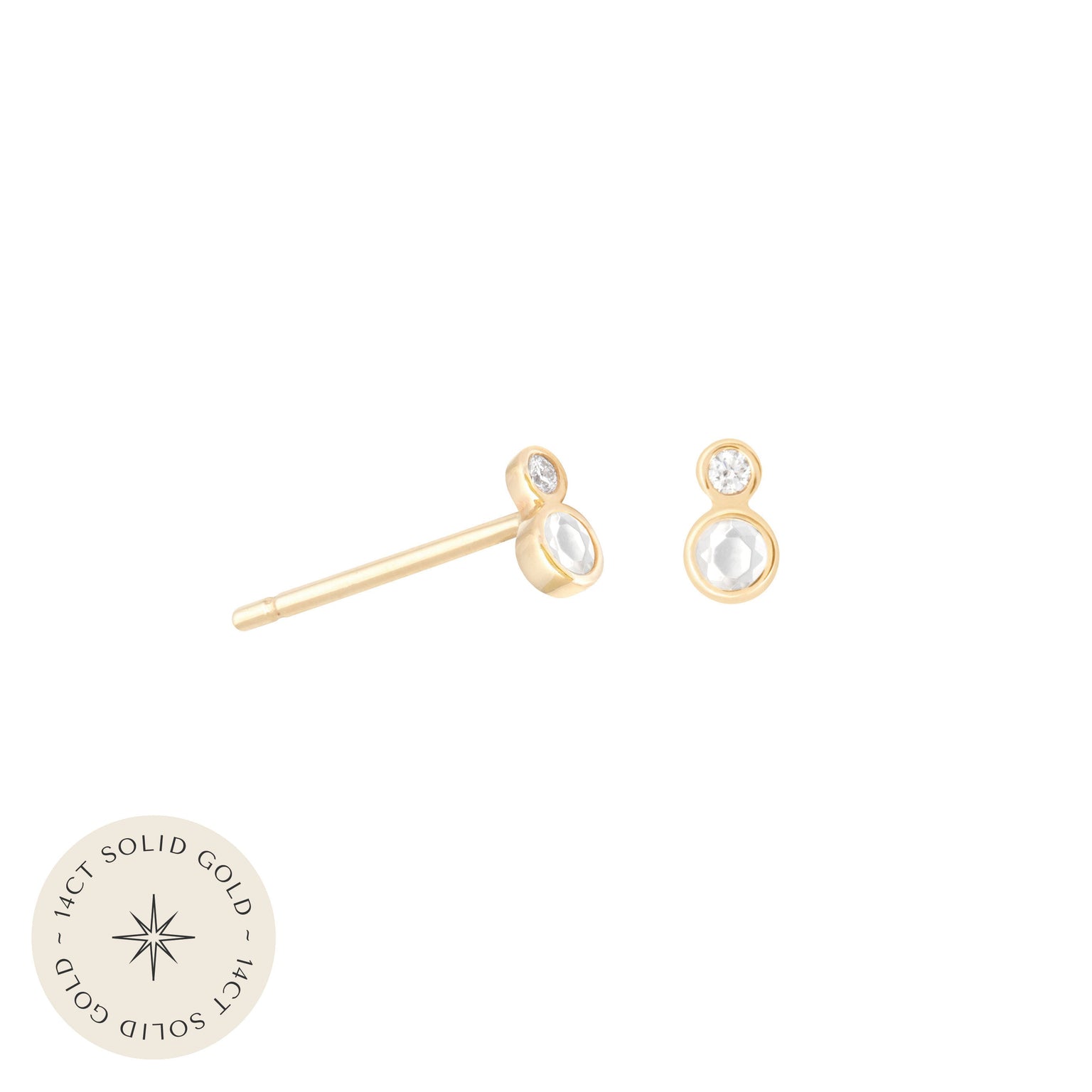 Double Topaz Stud Earrings in Solid Gold with 14CT solid gold label