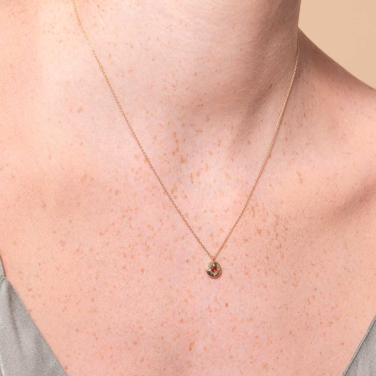 January Garnet Birthstone Necklace in Solid Gold
