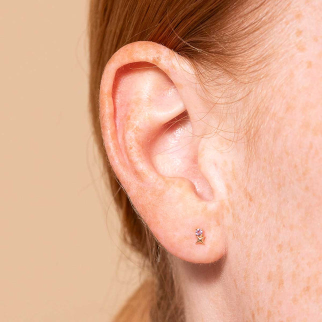 February Birthstone Earrings in Solid Gold