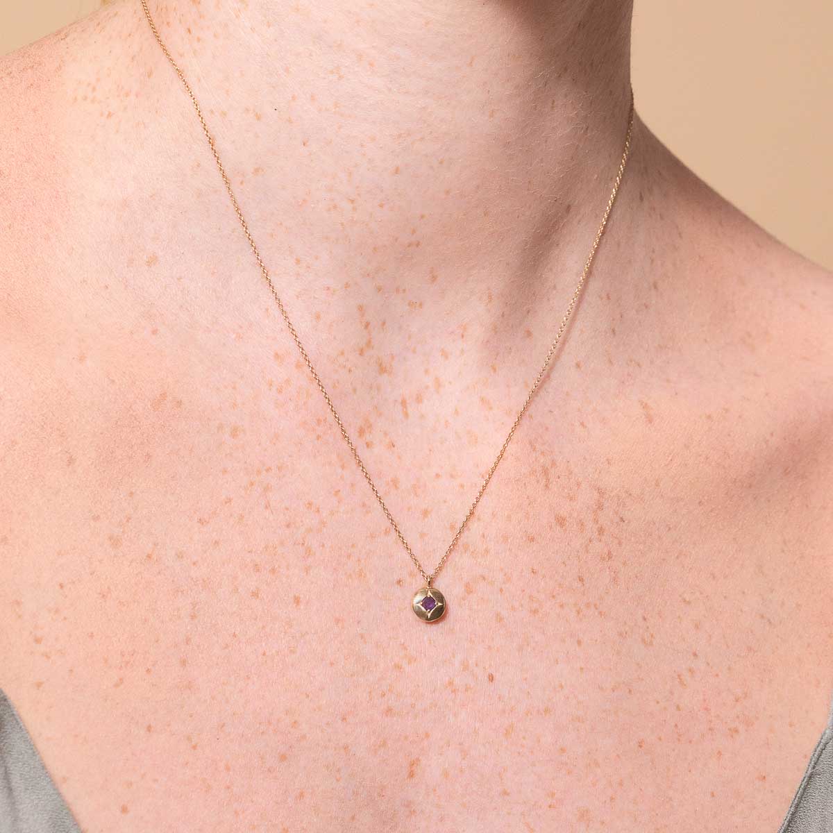 February Birthstone Necklace in Solid Gold