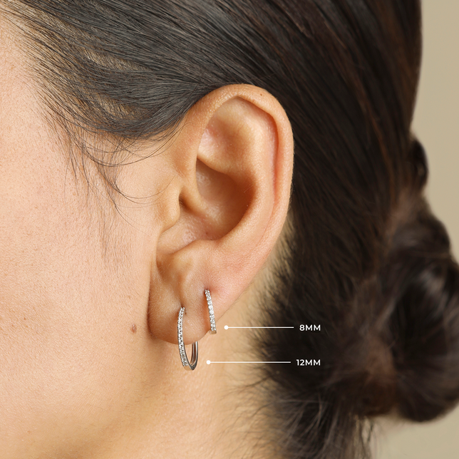 Diamond Pavé Hoops in Solid White Gold