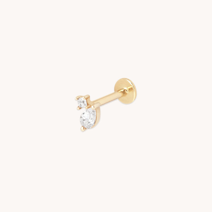 Double Gem Piercing Stud in Solid Gold