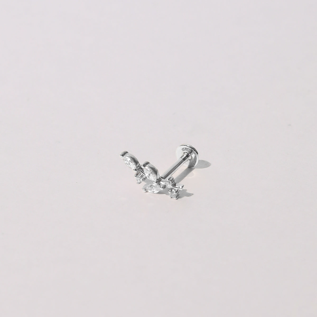 Botanical Piercing Stud 6mm in Solid White Gold Flat Lay