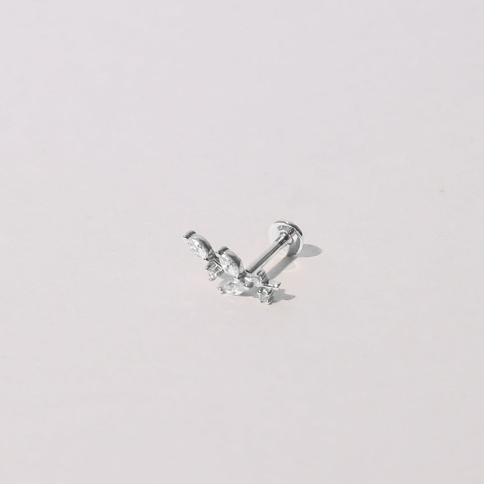 Botanical Piercing Stud 6mm in Solid White Gold Flat Lay