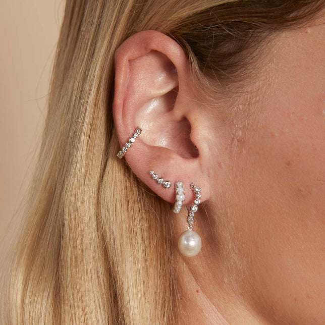 Bezel Crystal Ear Cuff in Silver